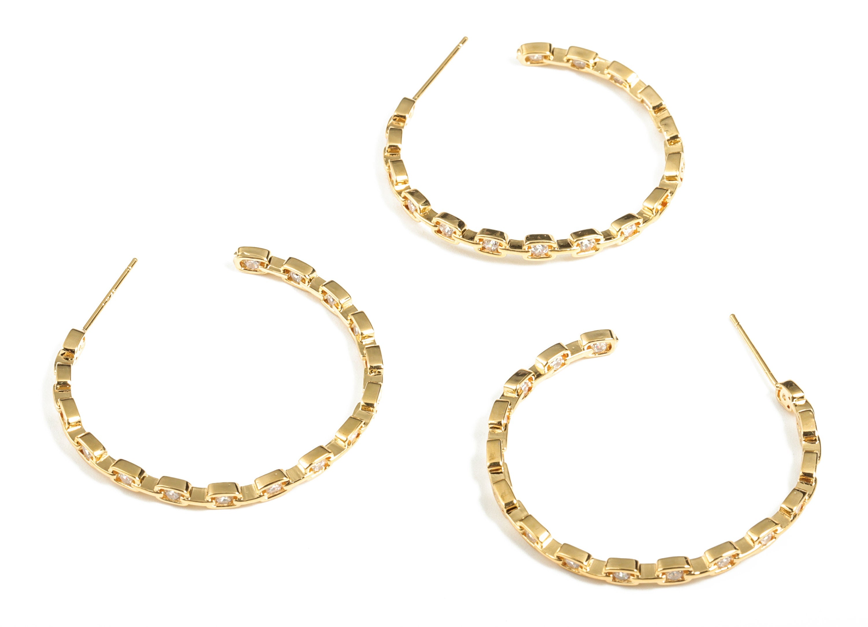 Brass Open Hoop Earrings Stud – 316 Surgical Stainless Steel Stud Zircon – Earring Finding – 18 Gold Plating – 34.62x30.84x2.24mm – RGP2860 - DOMEDBAZAAR