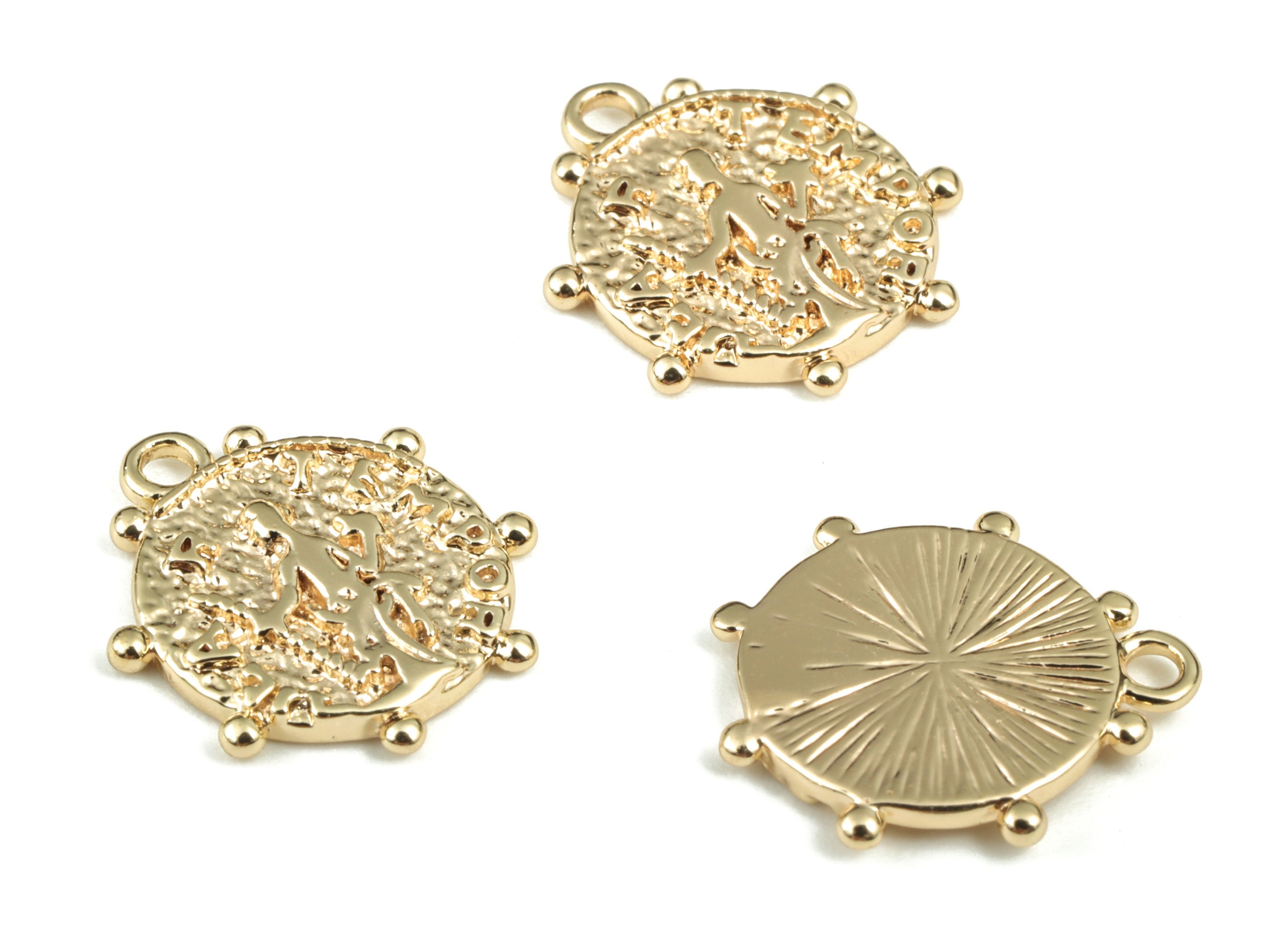 Gold Tempor Charm - Gold Plated Brass - Round Disc Pendant - Flat Round Jump Rings – Jewelry Supplies - 13.71 × 12.04 × 1.52mm - RGP2873 - DOMEDBAZAAR