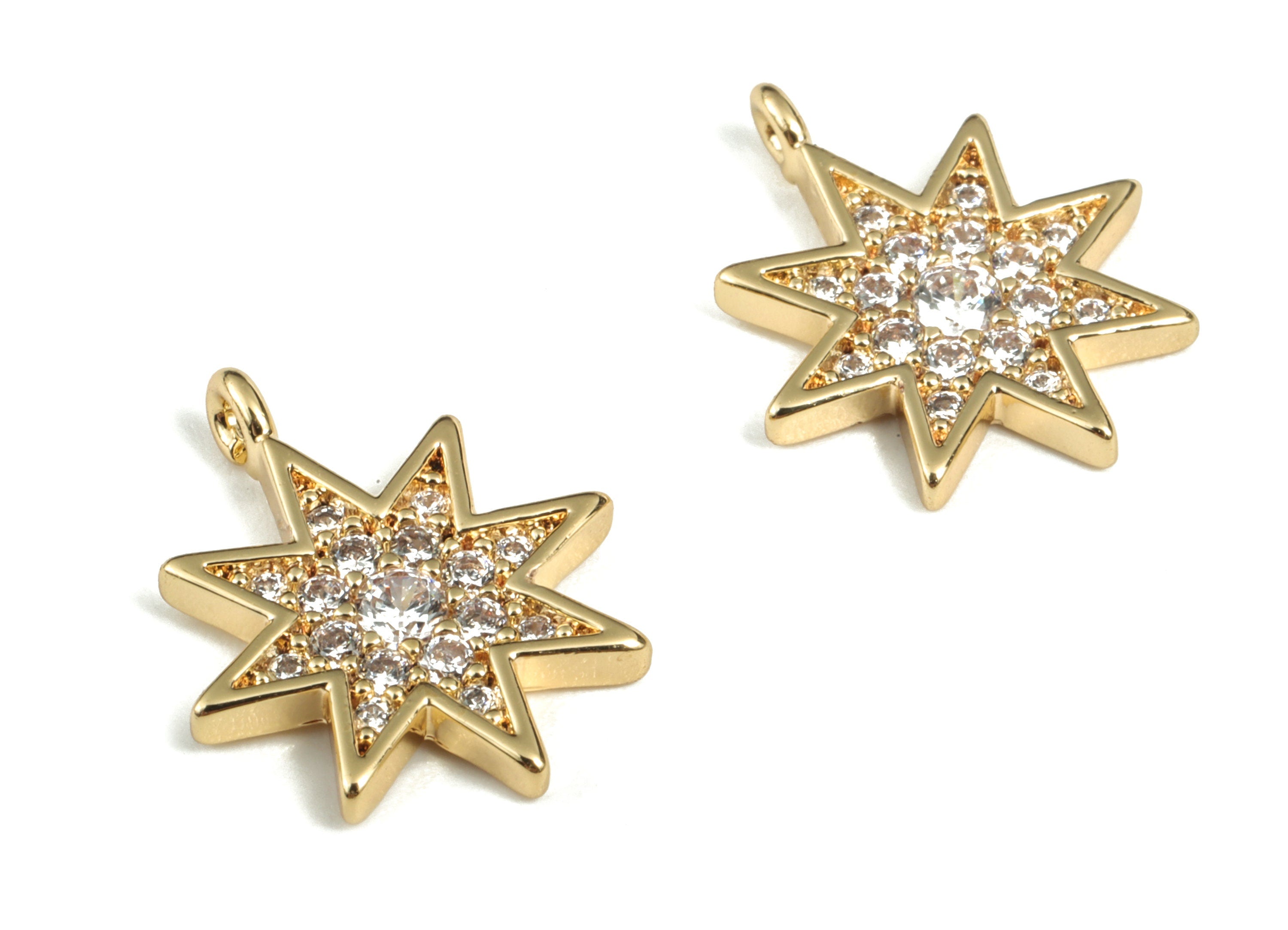 Brass Star Earring Charms With Zircons - Gold Star Pendant - 18K Real Gold Plated Brass - Jewelry Supplies - 16.44x12.29x1.78mm - RGP2889 - DOMEDBAZAAR