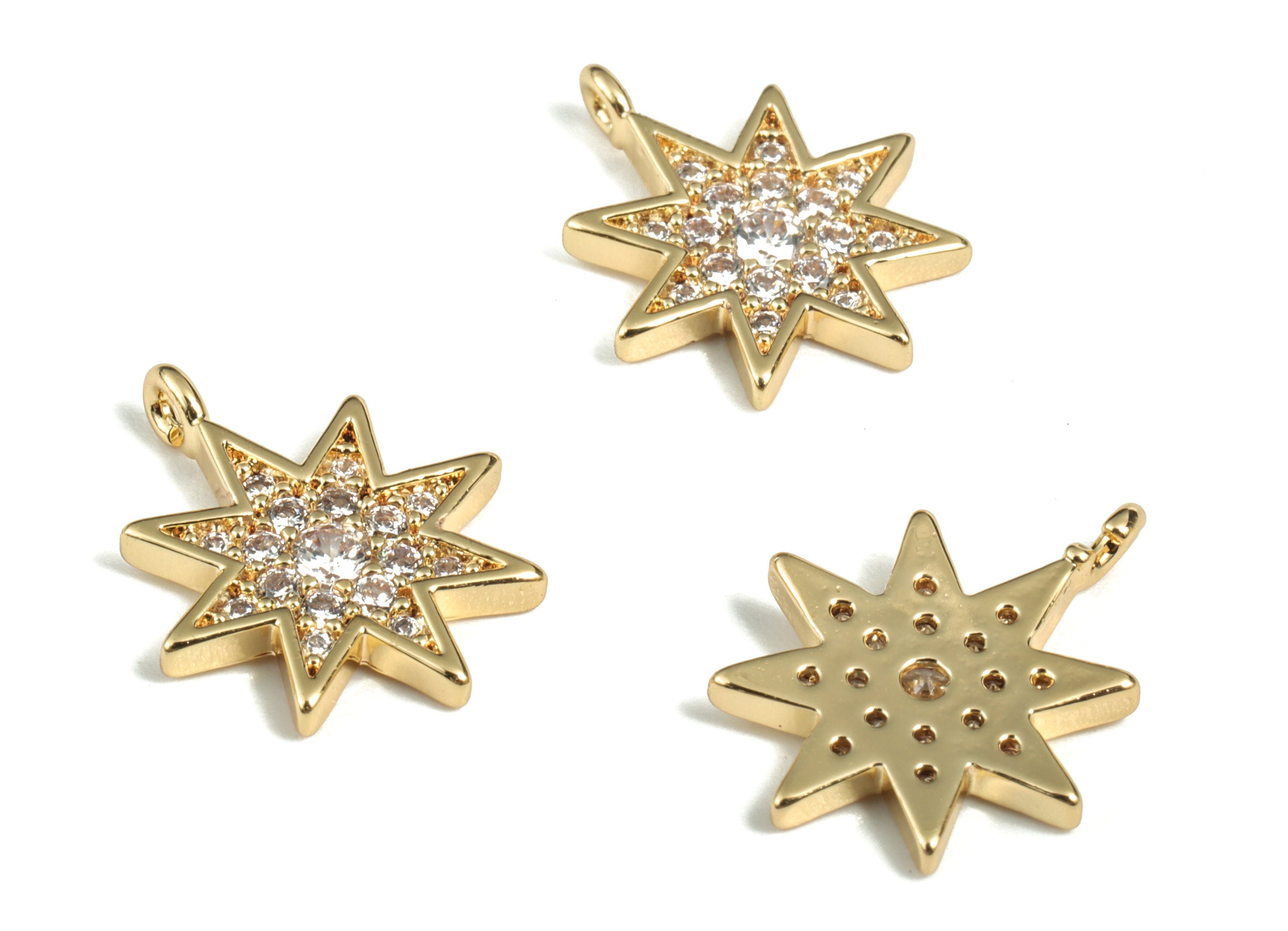 Brass Star Earring Charms With Zircons - Gold Star Pendant - 18K Real Gold Plated Brass - Jewelry Supplies - 16.44x12.29x1.78mm - RGP2889 - DOMEDBAZAAR