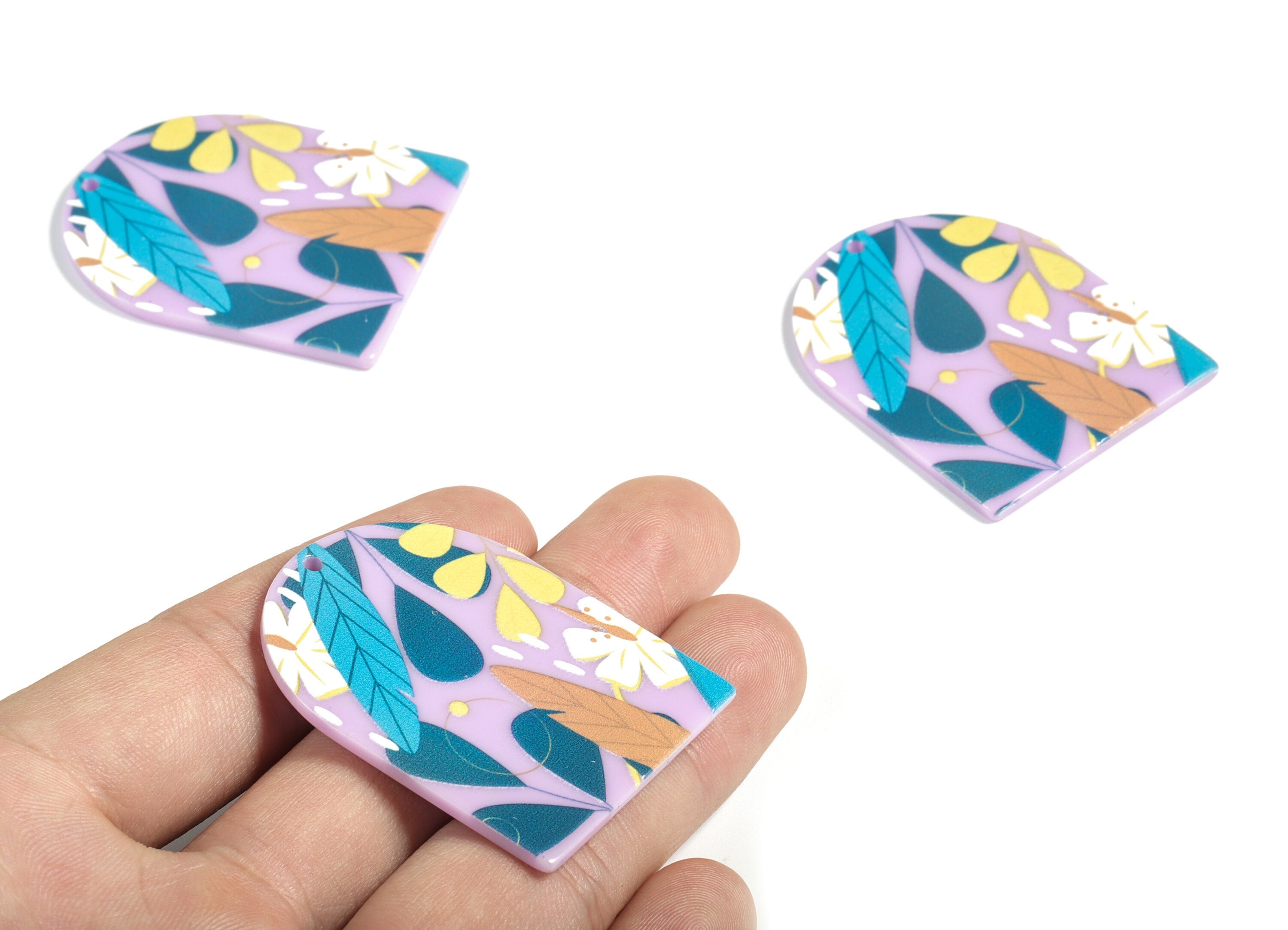 Acrylic D Flower Earring Charms - Acrylic Semi circle Leaves Earrings - Earring Findings - Jewelry Supplies - 45.07x36.51x2.3mm - AC2218 - DOMEDBAZAAR