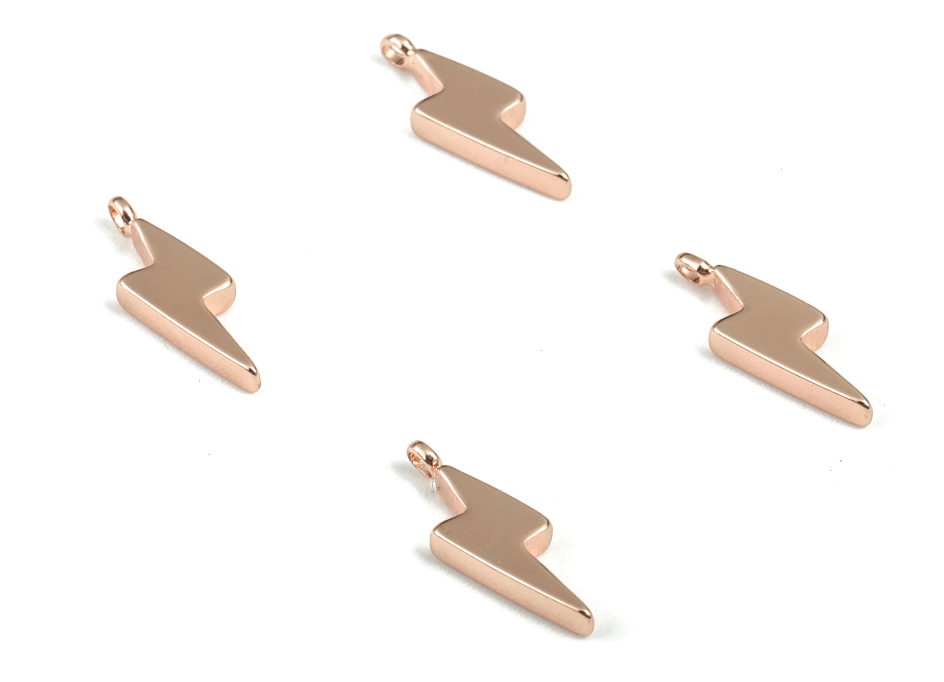 Brass Lightning Bolt Earring Charms - Rose Gold Lightning Pendant - 18K Real Rose Gold Plated Brass Charm - 13.18x4x1.8mm - RGP2804R - DOMEDBAZAAR