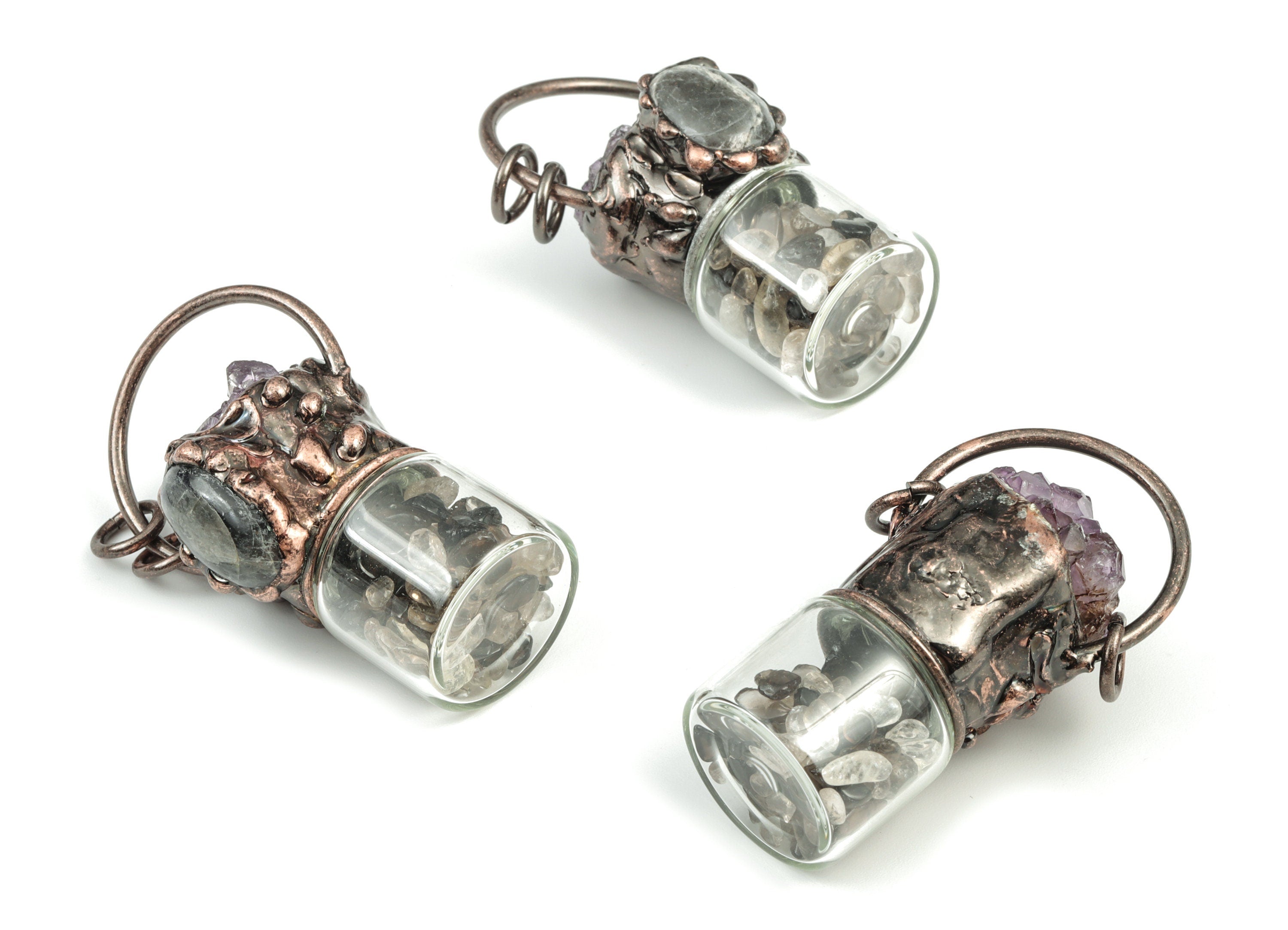 Amethyst Labradorite Citrine Pendant – Gemstone Earring Charm– Bottle with Small Stones Charm – Jewelry Making - 55.79x32.55x29.35mm- NS1289 - DOMEDBAZAAR