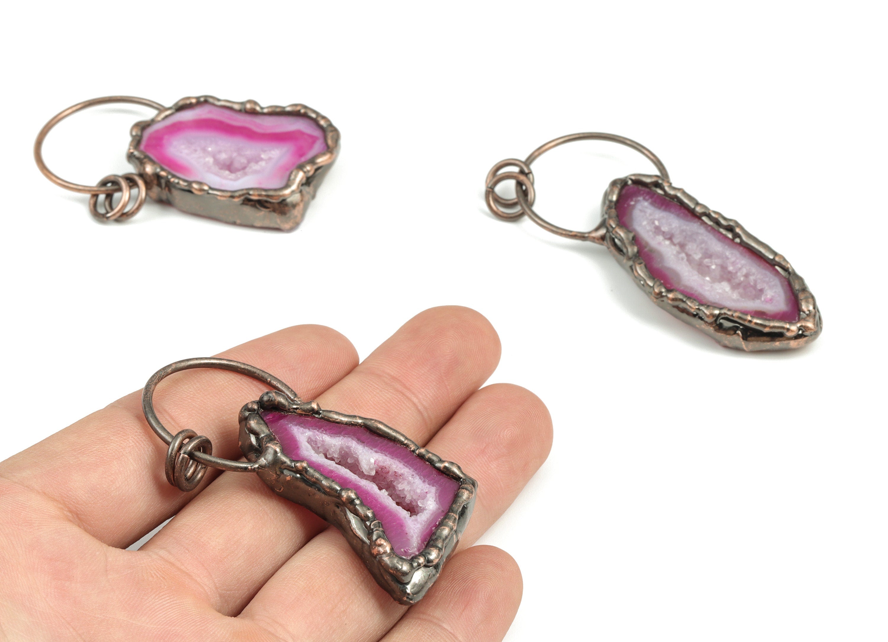 Agate Slice Pendant – Druze Agate Charm –Gemstone Pendant – Druze Jewelry – Statement Purple Necklace Charm -69.24x47.97x9.67mm– NS1296 - DOMEDBAZAAR