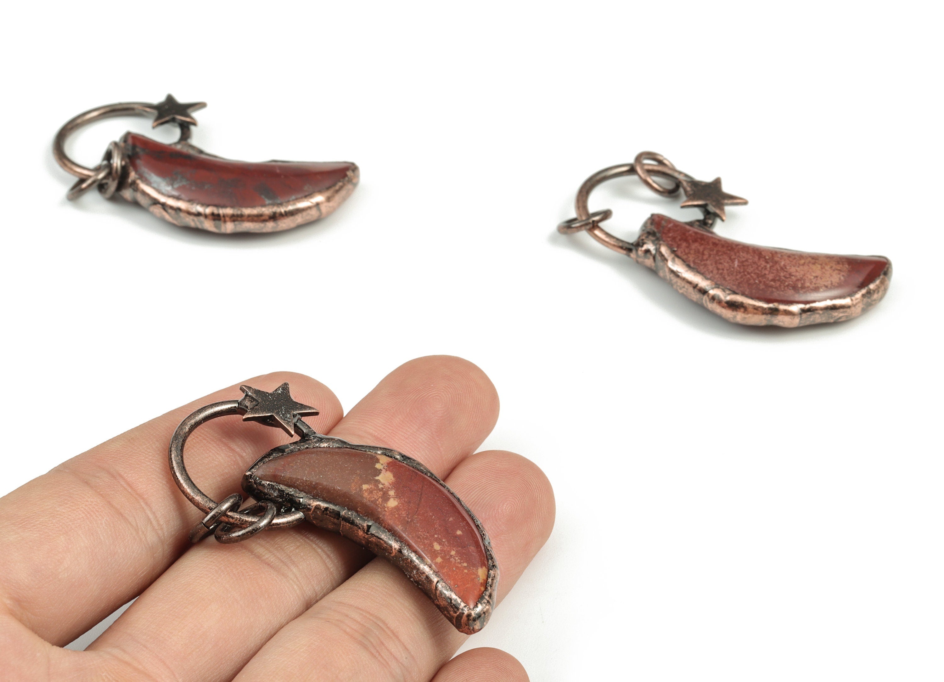 Brown Agate Moon and Star Charm – Royal Agate Stone Charm Pendant – Agate Gemstone Earring Charm – Average Size – 46.97x25.7x7.73mm – NS1298 - DOMEDBAZAAR