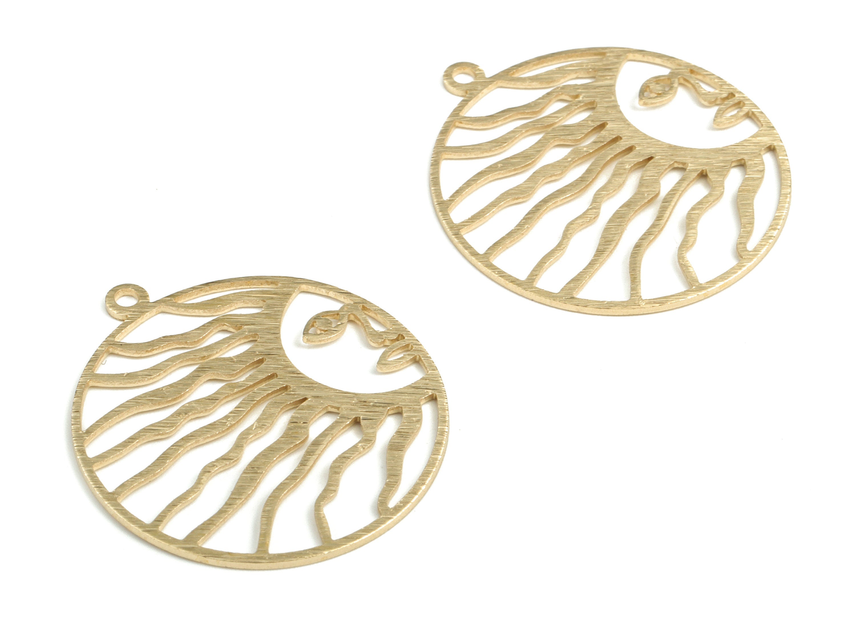 Brass Textured Round Sun Earring Charms - Raw Brass Circle Sun Pendant - Jewelry Making Supplies - 33.44x30.04x1.09mm - PP3811 - DOMEDBAZAAR
