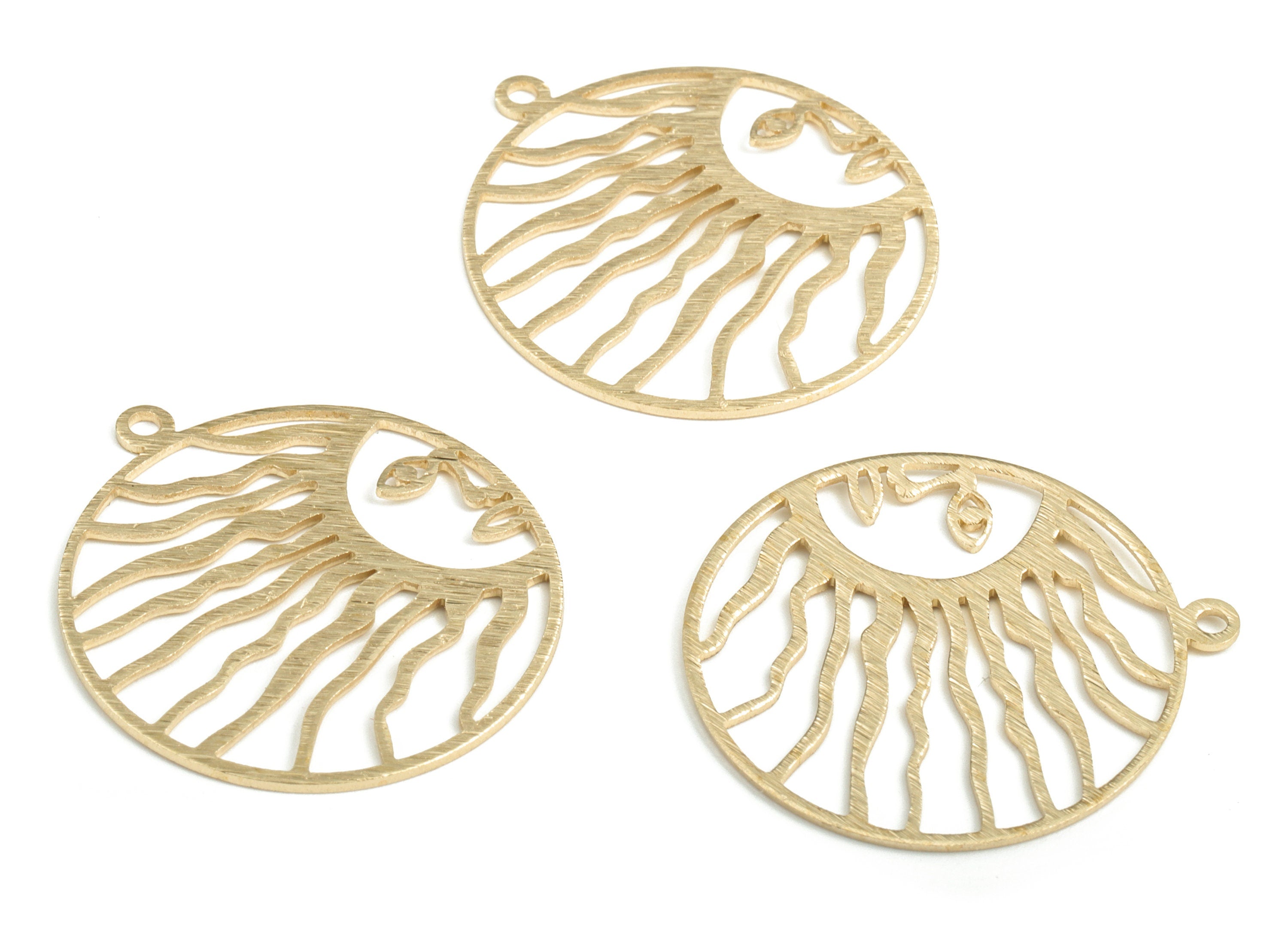 Brass Textured Round Sun Earring Charms - Raw Brass Circle Sun Pendant - Jewelry Making Supplies - 33.44x30.04x1.09mm - PP3811 - DOMEDBAZAAR