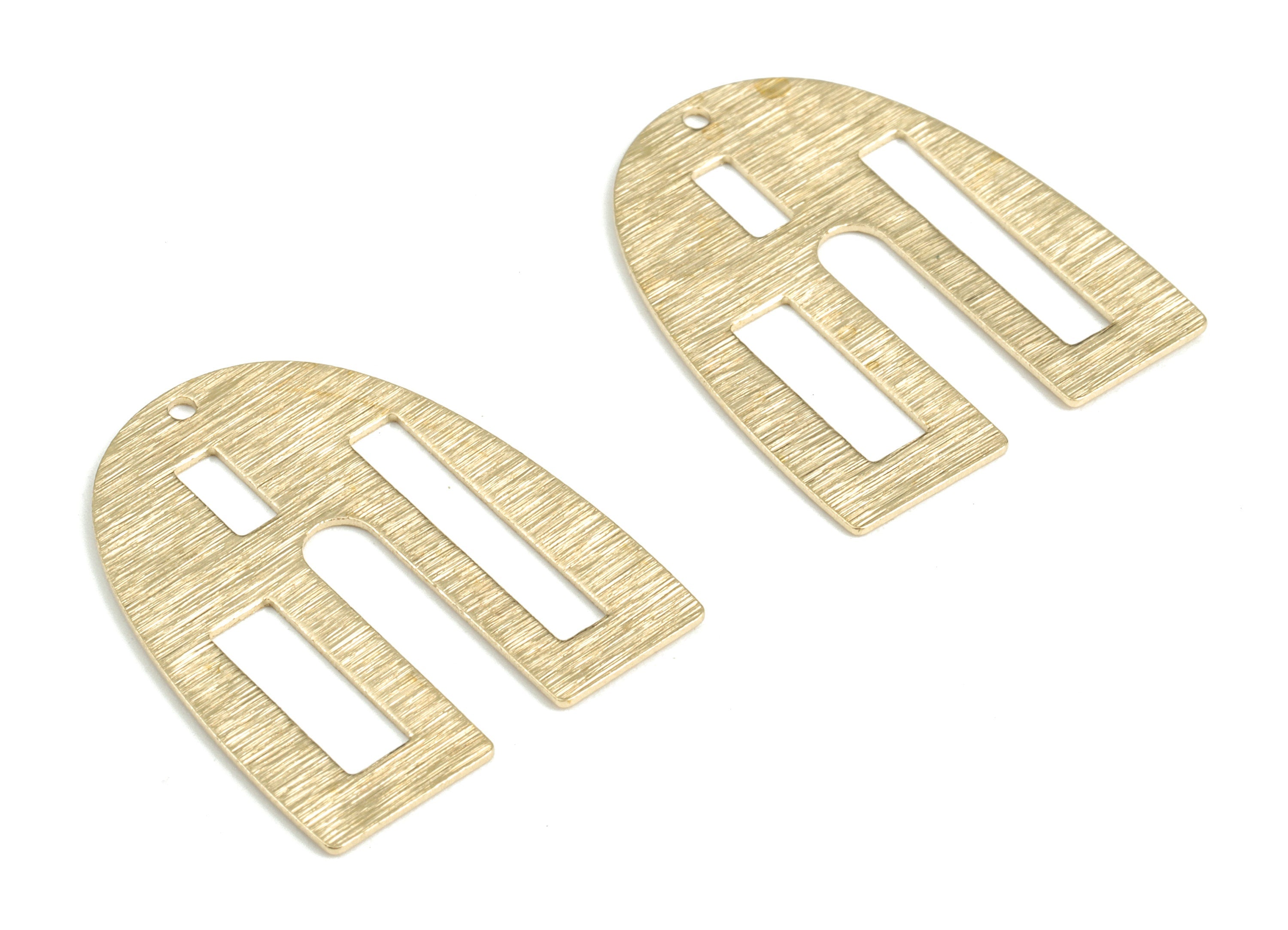Brass Textured Rectangles Domed Earring Charms - Raw Brass Half Oval Pendant - Jewelry Making Supplies - 28.09x23.22x0.69mm - PP3826 - DOMEDBAZAAR