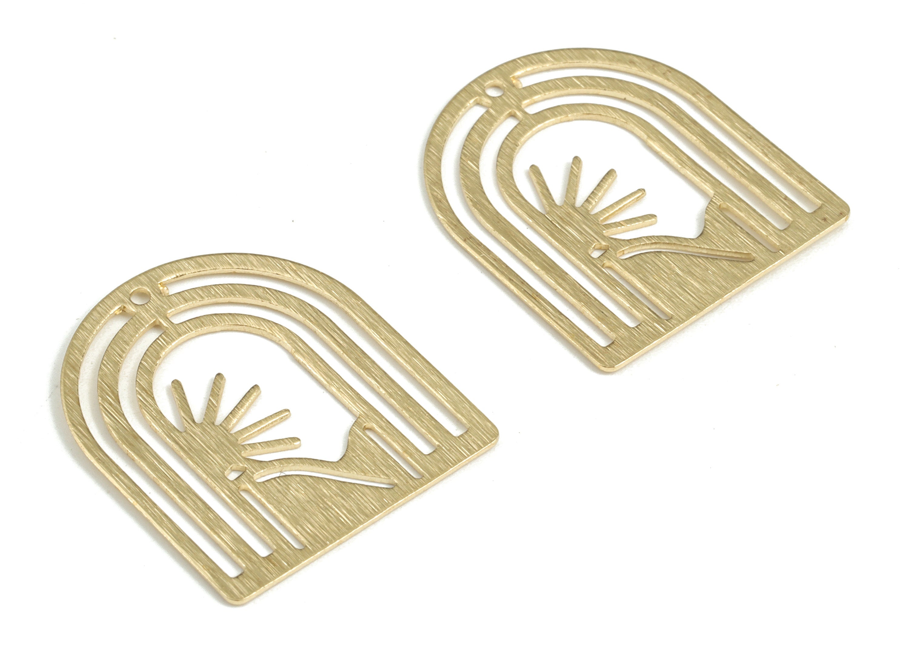 Brass Textured Rectangles Domed Earring Charms - Raw Brass Rainbow Mountain Pendant - Jewelry Making Supplies - 26.72x22.88x0.64mm - PP3828 - DOMEDBAZAAR