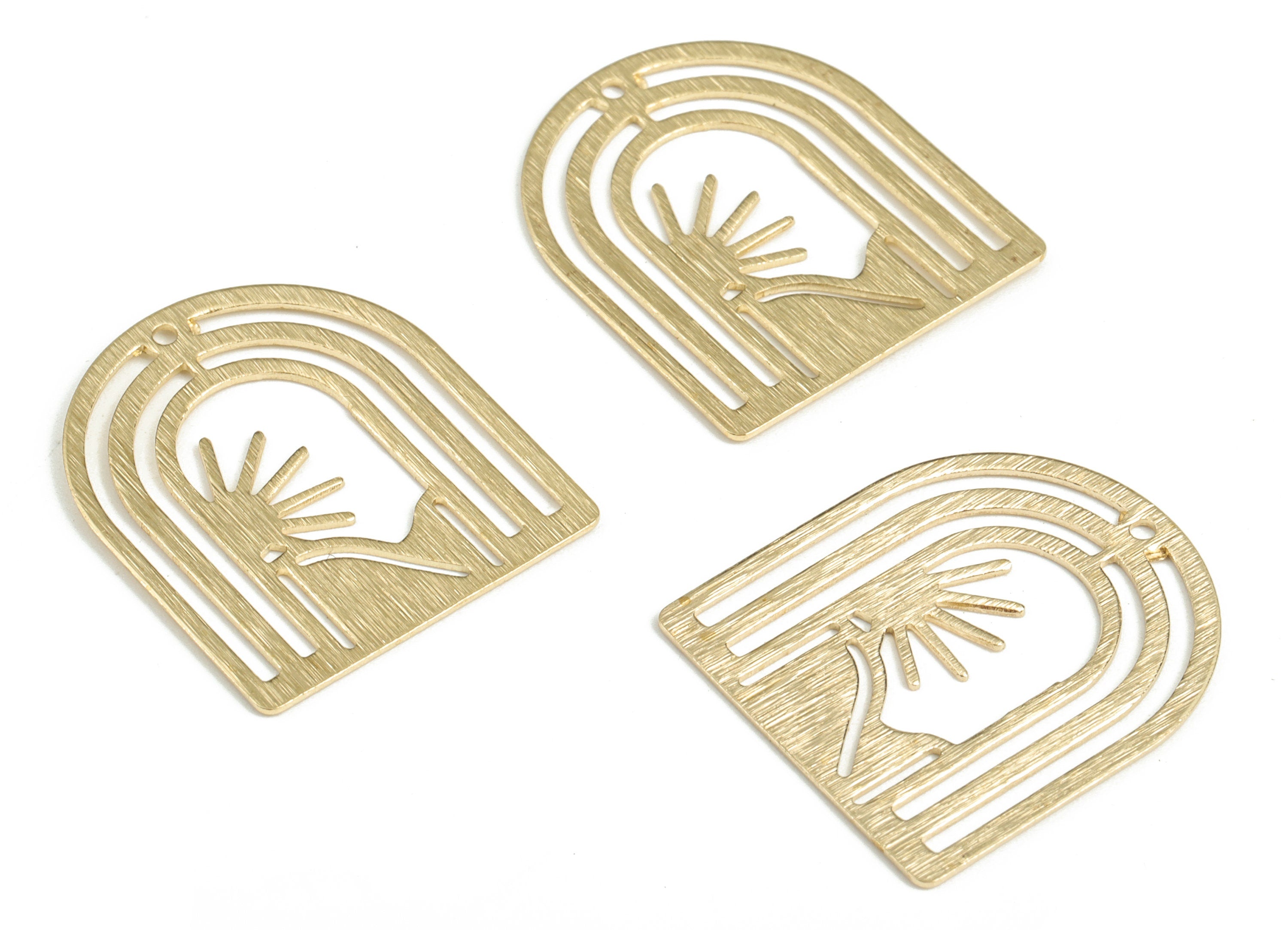 Brass Textured Rectangles Domed Earring Charms - Raw Brass Rainbow Mountain Pendant - Jewelry Making Supplies - 26.72x22.88x0.64mm - PP3828 - DOMEDBAZAAR