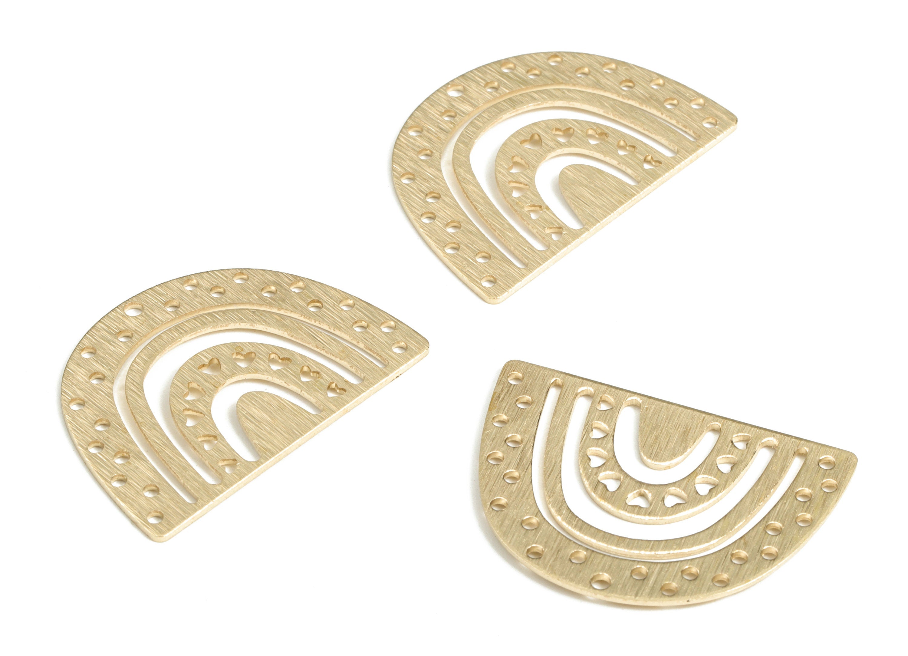 Brass Textured Semicircle Hearts Earring Charms - Raw Brass Half Moon Pendant - Jewelry Making Supplies - 30.65x21.38x0.97mm - PP3812 - DOMEDBAZAAR