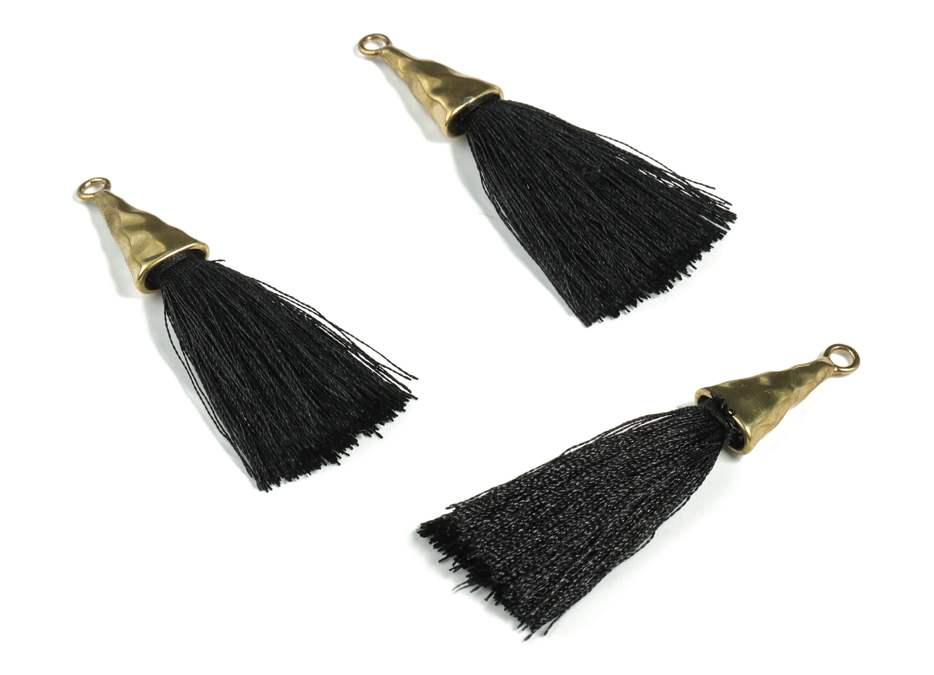 Raw Brass Polyester Thread Earring - Raw Brass Black Statement Earring - Jewelry Makings - Jewelry Supplies – 56.02x10.67x5.42mm - TS1136G - DOMEDBAZAAR