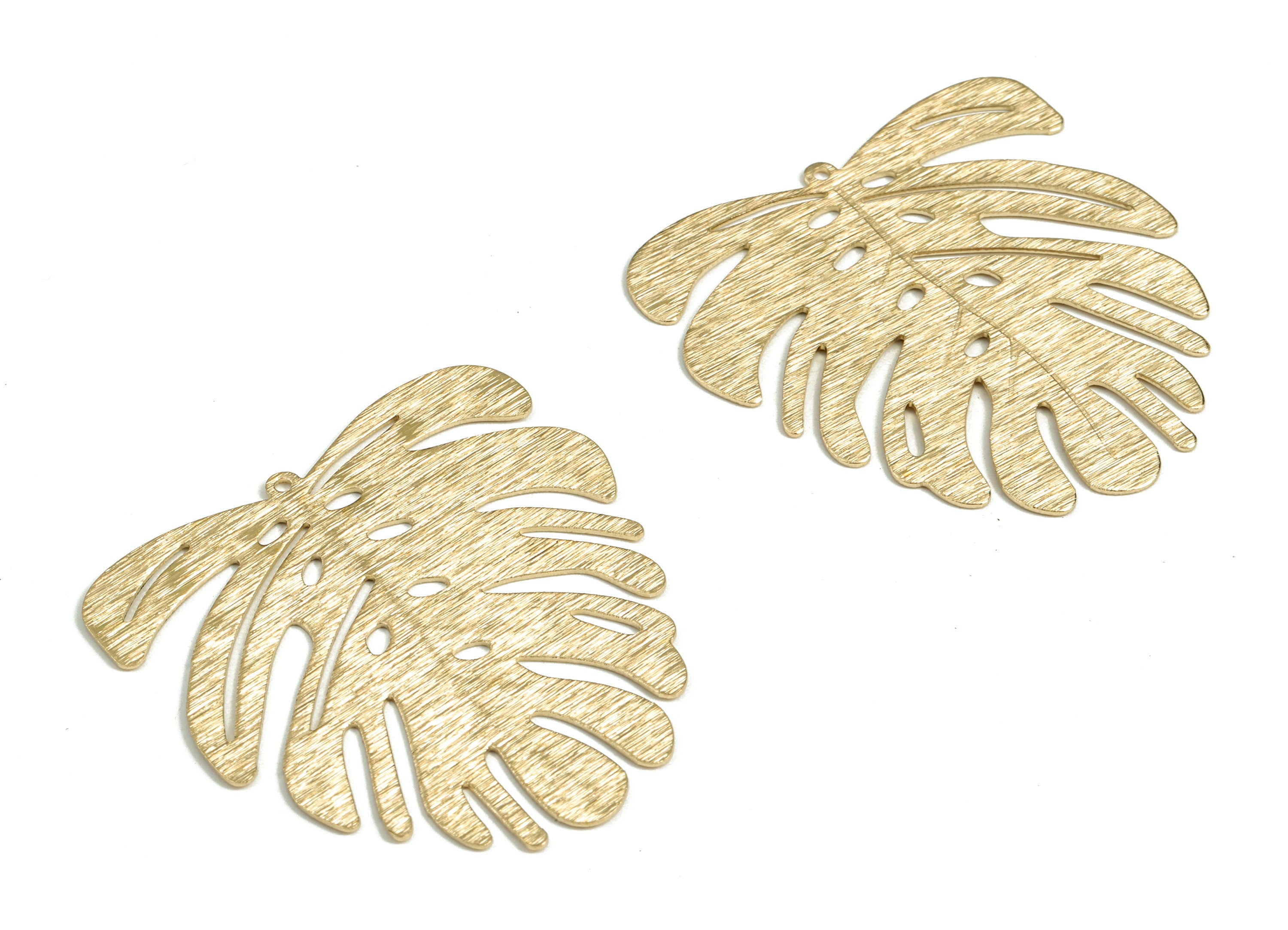 Brass Textured Leaf Earring Charms - Raw Brass Monstera Pendant - Earring Findings - Jewelry Making Supplies - 44.74x42.81mx0.62mm - PP3808 - DOMEDBAZAAR
