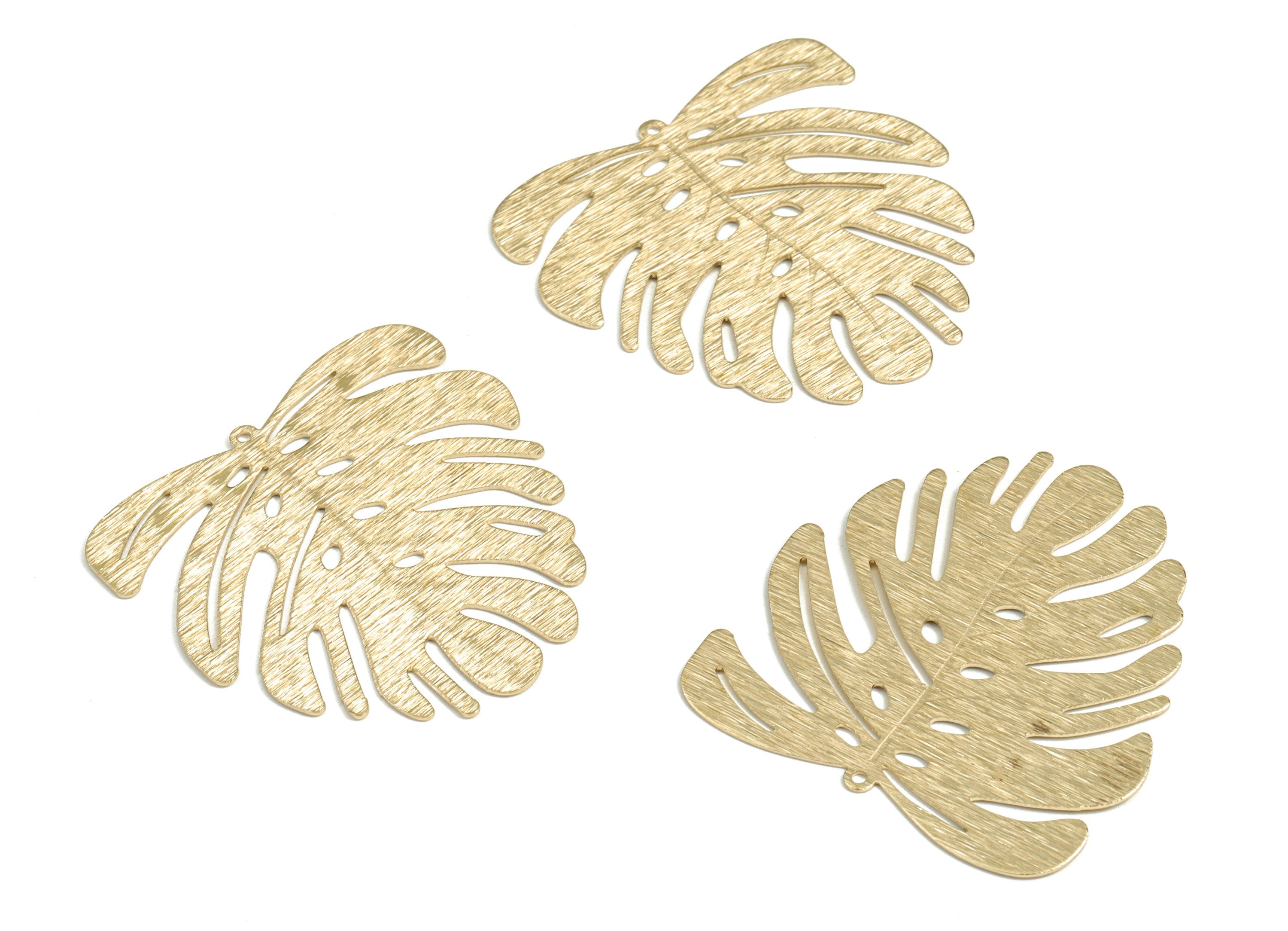 Brass Textured Leaf Earring Charms - Raw Brass Monstera Pendant - Earring Findings - Jewelry Making Supplies - 44.74x42.81mx0.62mm - PP3808 - DOMEDBAZAAR