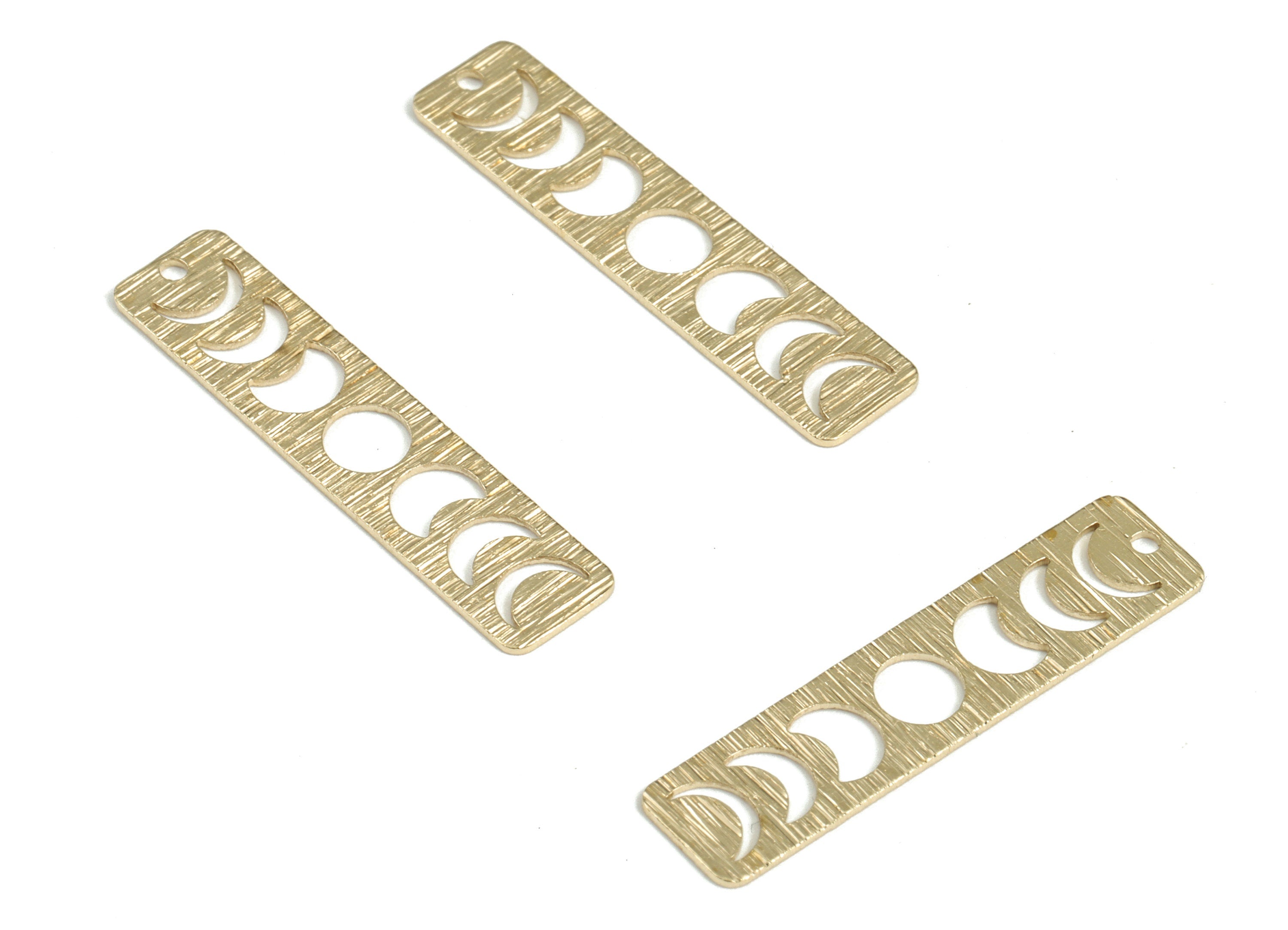 Brass Textured Phases Of Moon Earring Charms - Raw Brass Rectangle Pendant - Earring Findings - Jewelry Supplies - 30.22x7x0.53mm - PP3814 - DOMEDBAZAAR