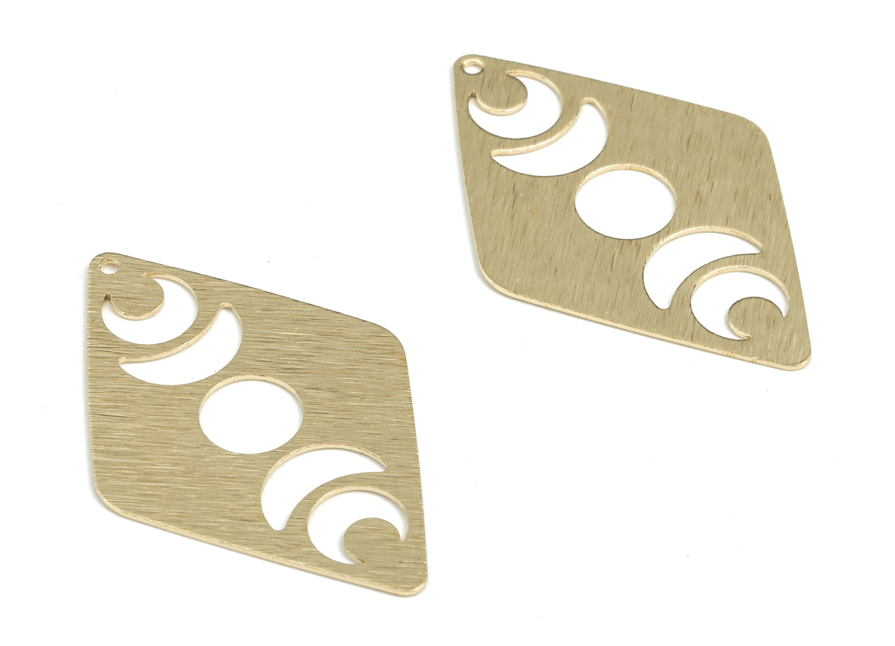 Brass Textured Diamond Earring Charms - Raw Brass Phases Of Moon Pendant - Earring Findings - Jewelry Supplies - 40.17x26x0.61mm - PP3823 - DOMEDBAZAAR