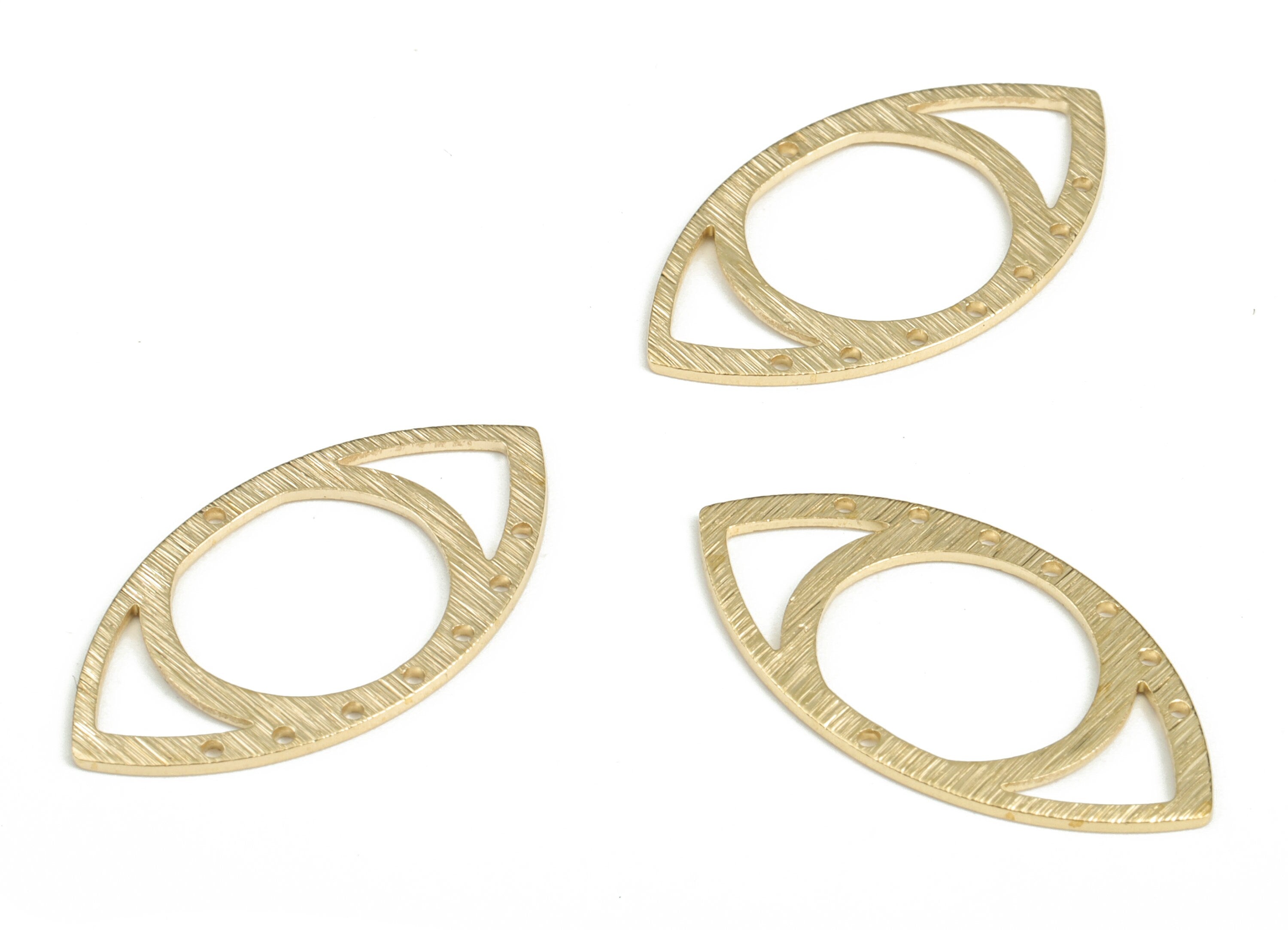 Brass Textured Eye Hollow Eye Earring Connector - Brass Eye Earring Charms - 8 Holes - Jewelry Making Supplies - 29.67x15.92x0.84mm - PP3819 - DOMEDBAZAAR