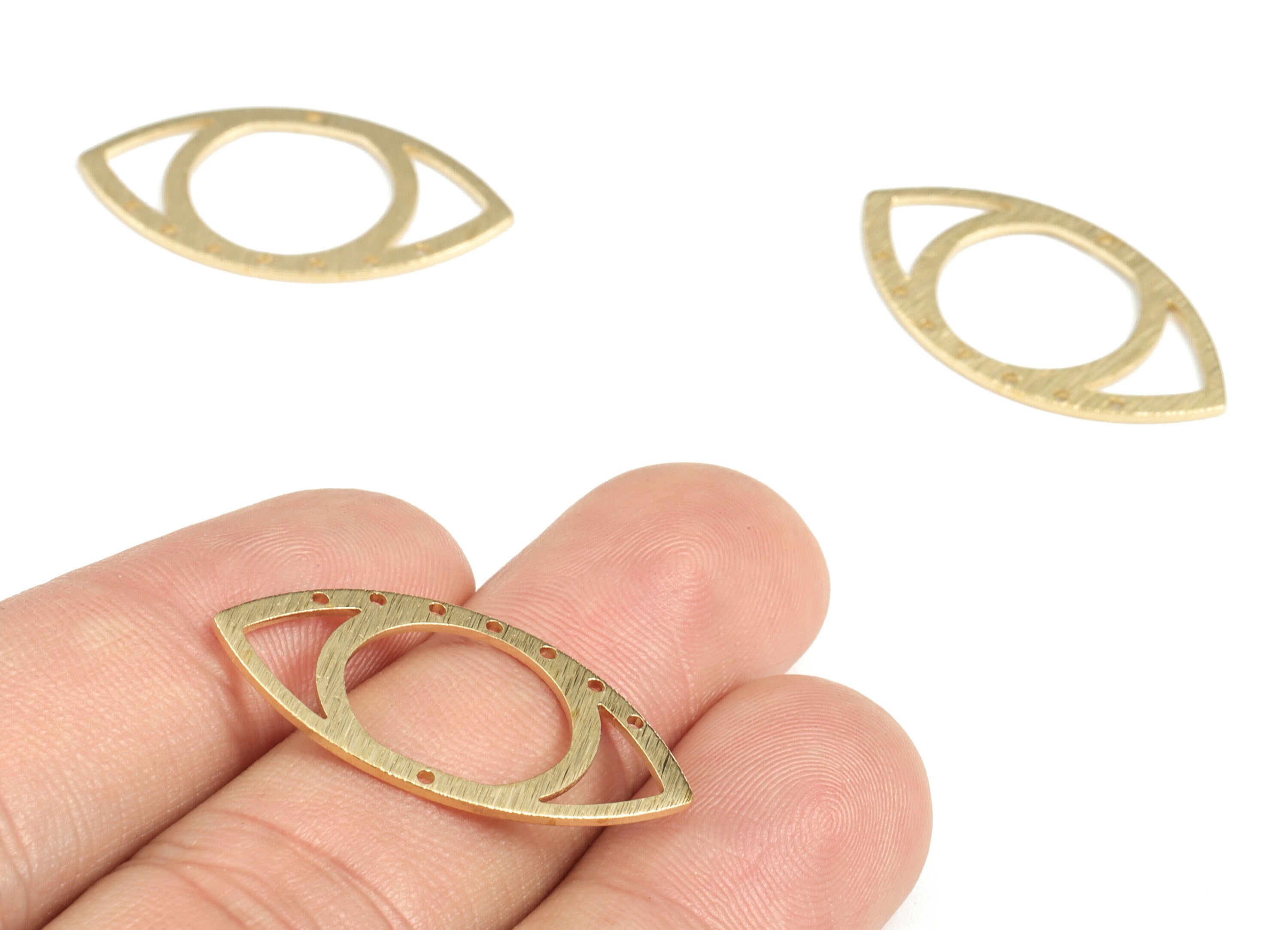 Brass Textured Eye Hollow Eye Earring Connector - Brass Eye Earring Charms - 8 Holes - Jewelry Making Supplies - 29.67x15.92x0.84mm - PP3819 - DOMEDBAZAAR