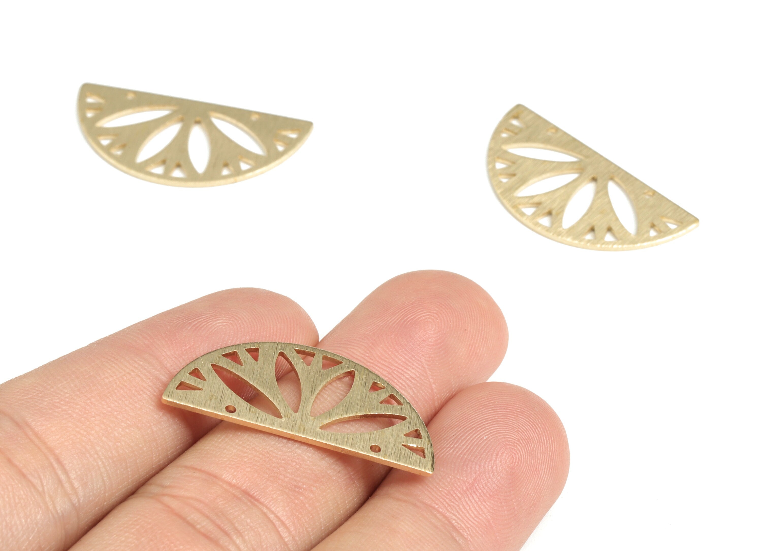 Brass Textured Half Moon Earring Connector - Raw Brass Semi circle Earring Charms - 2 Holes - Jewelry Supplies - 29.87x14.73x0.85mm - PP3832 - DOMEDBAZAAR