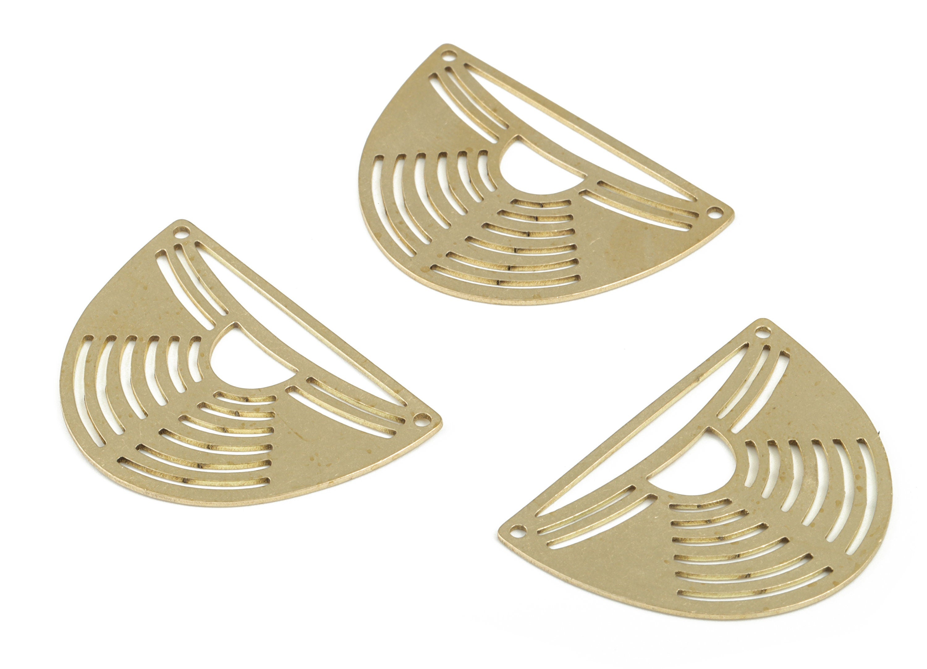 Brass Semicircle Hearts Earring Charms - Raw Brass Half Moon connector - Jewelry Making Supplies - 34.85x25.34x0.74mm - PP3764 - DOMEDBAZAAR