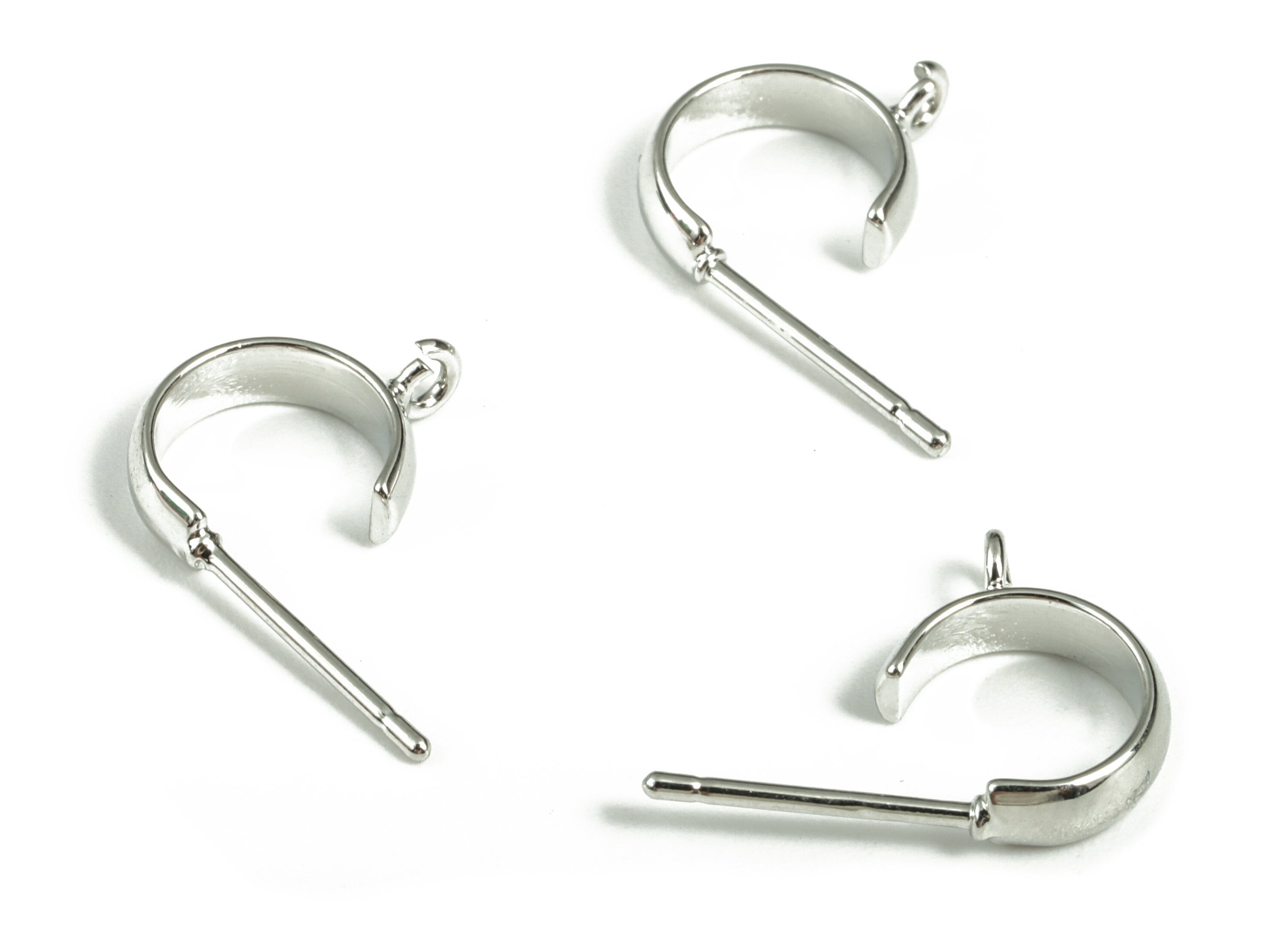 Silver C Earring Stud - 18K Real White Gold Plating C Earring Post - 316 Surgical Stainless Steel - 12.59x8.43x2.82mm - RGP2921S - DOMEDBAZAAR