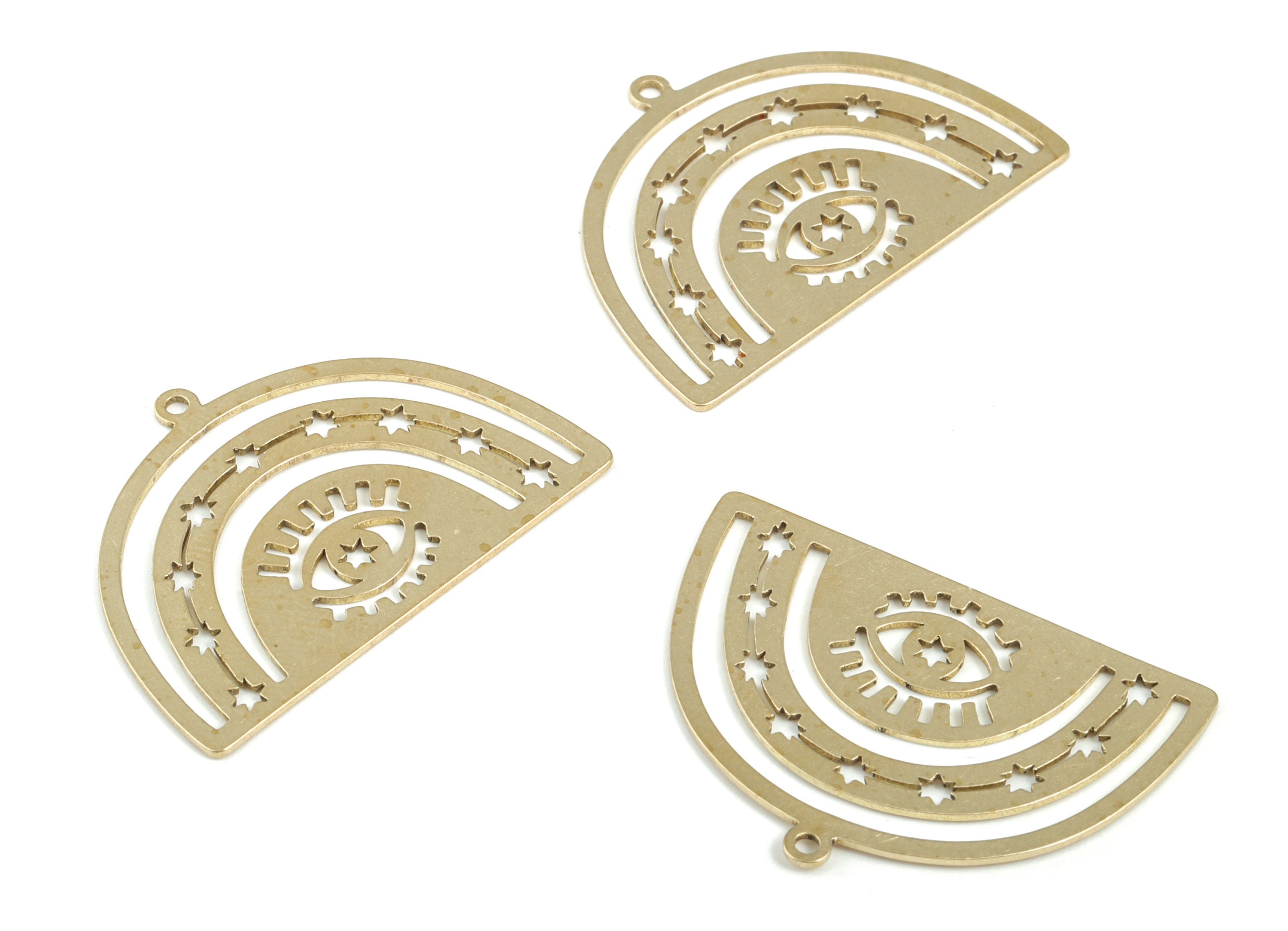 Half Moon Raw Brass Eye Pendants - Brass Half Moon Eye Charm - Earring Findings - Jewelry Making Supplies - 34.92x24.91x0.71mm - PP3774 - DOMEDBAZAAR