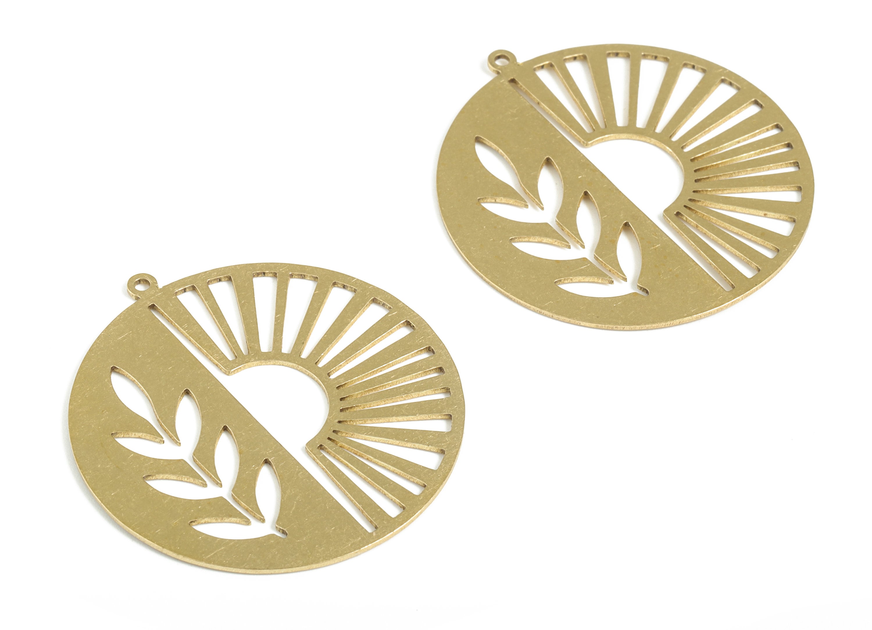 Brass Round Circle Tree Earring Charms - Raw Brass Circle Sun Tree Pendant - Jewelry Making Supplies - 37.62x35.01x0.68mm - PP3777 - DOMEDBAZAAR