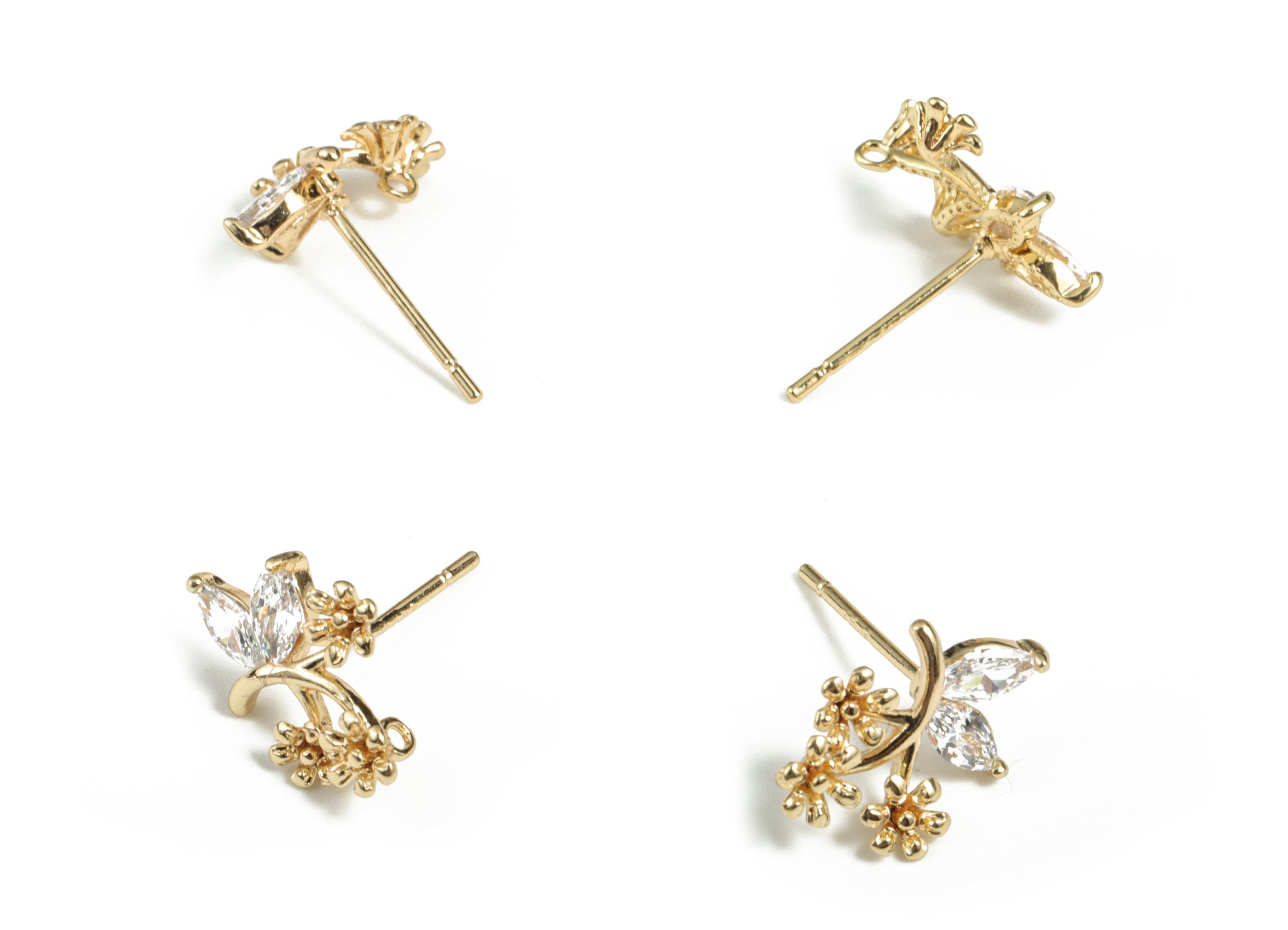 Vintage Bohemian Leaf Flower Gold Stud - Brass 316 Surgical Stainless Steel Stud - 18K Real Gold Plated Brass - 14.55x9.8x2.79mm - RGP2807 - DOMEDBAZAAR