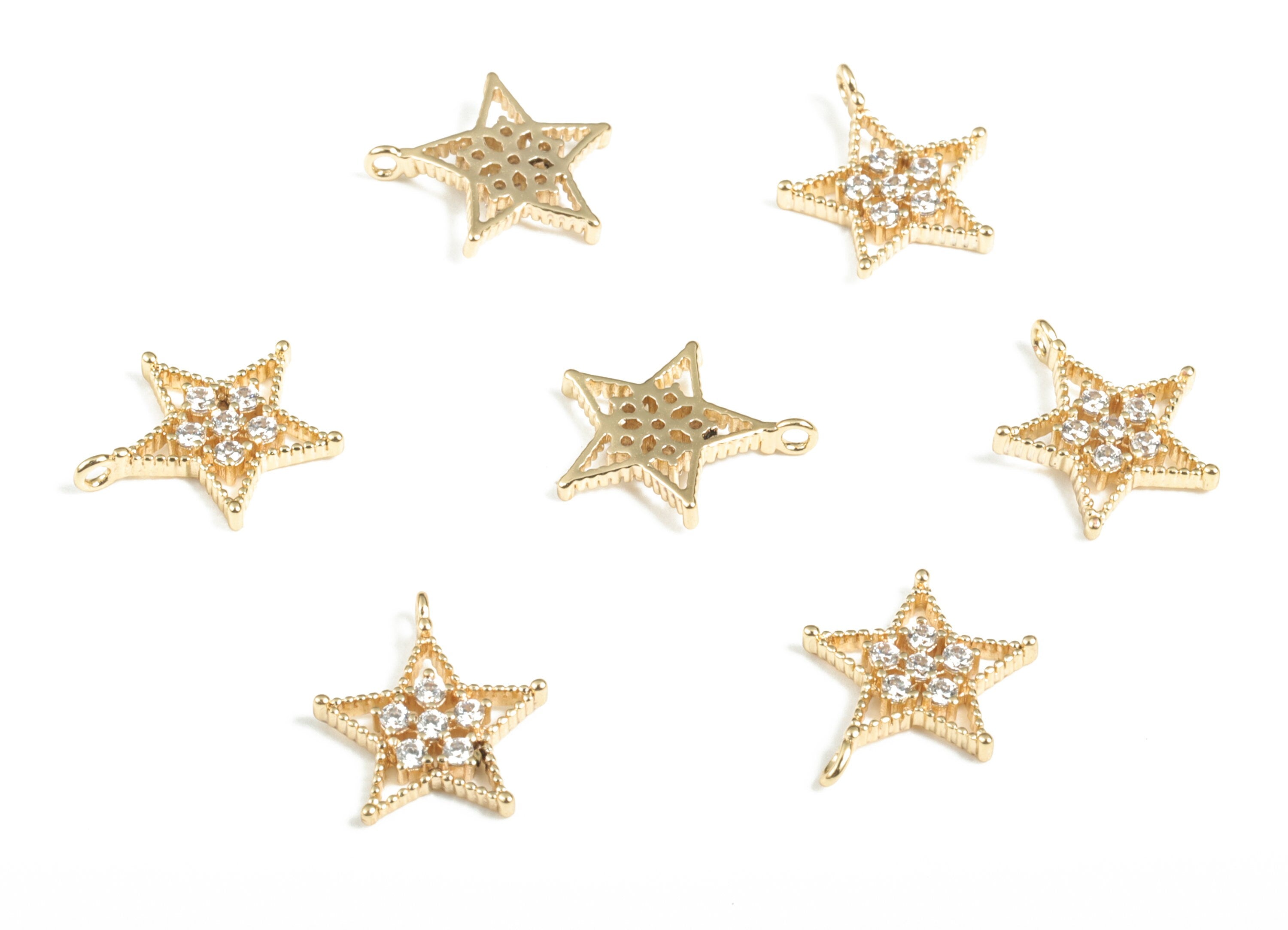 Brass Star Earring Charms With Zircons - Gold Star Pendant - 18K Real Gold Plated Brass - Jewelry Supplies - 11.75x9.93x1.64mm - RGP2808 - DOMEDBAZAAR