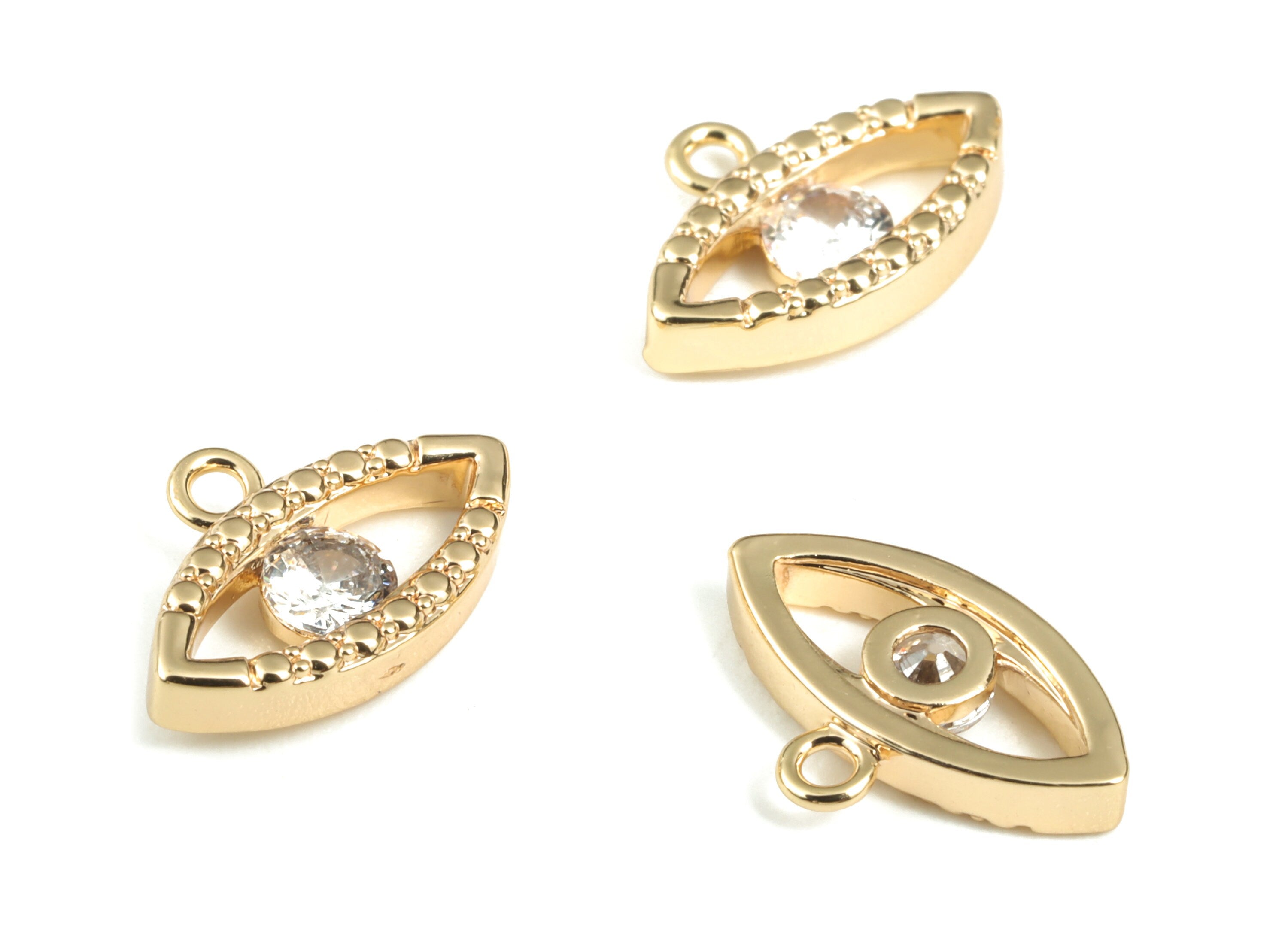 Brass Eye Earring Charms With Zircons - Gold Eye Pendant - 18K Real Gold Plated Brass - Jewelry Supplies - 12.8x8.89x2.36mm - RGP2809 - DOMEDBAZAAR