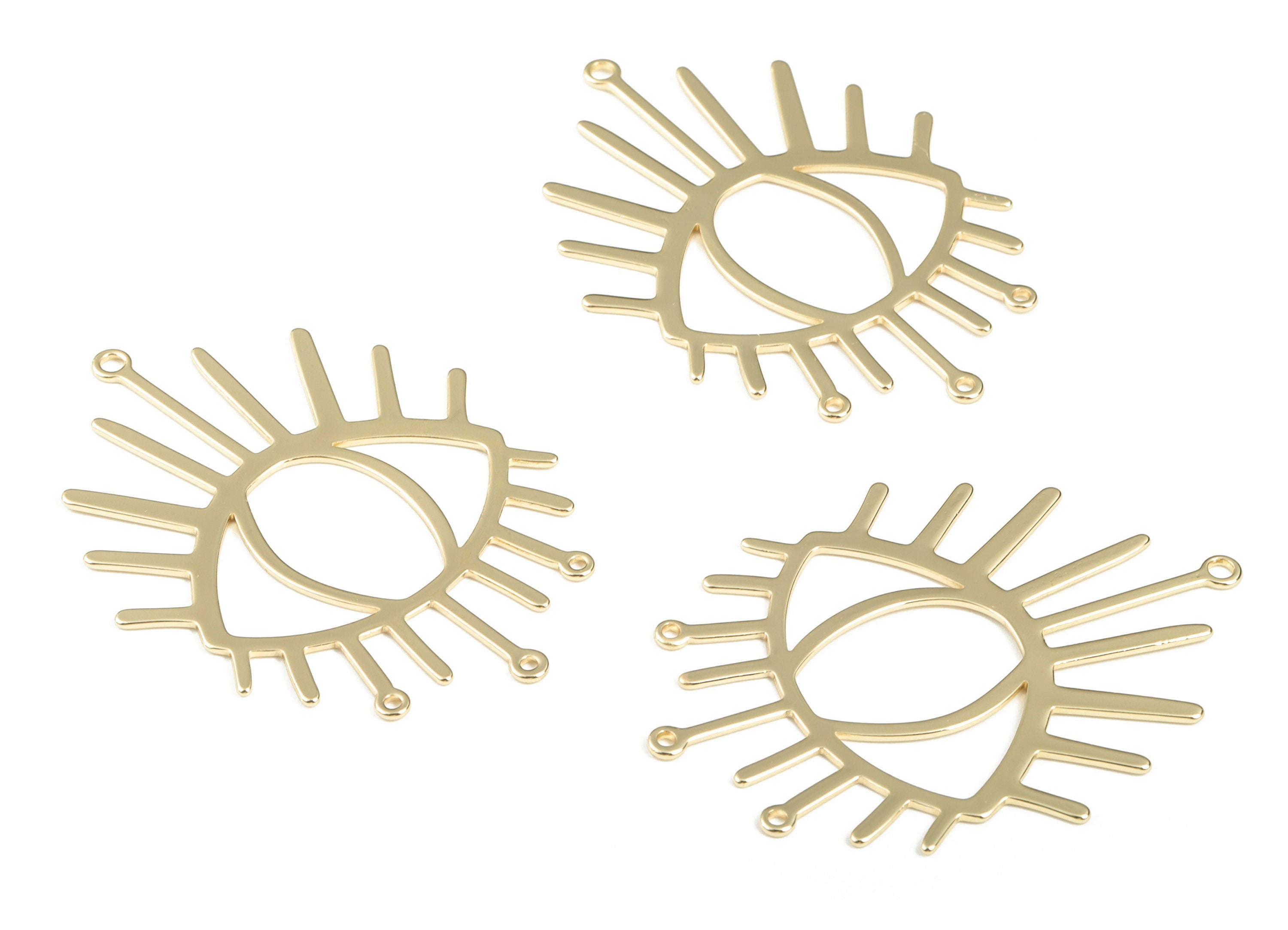 Brass Eye Earring Charms – Brass Eye Connector - 18K Real Gold Plated Brass Eye - Jewelry Making Supplies - 50.72x37.84x0.86mm - RGP2812 - DOMEDBAZAAR
