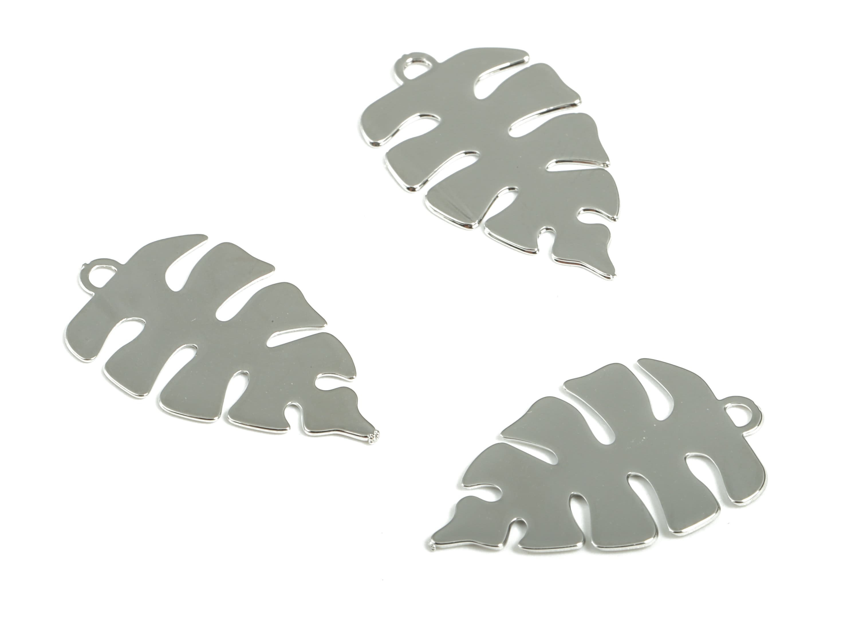 Brass Monstera Earring Charms - 18K Real White Gold Plated Brass Monstera Pendant - Jewelry Making Supplies - 21.56x12.99x0.44mm - RGP2814S - DOMEDBAZAAR