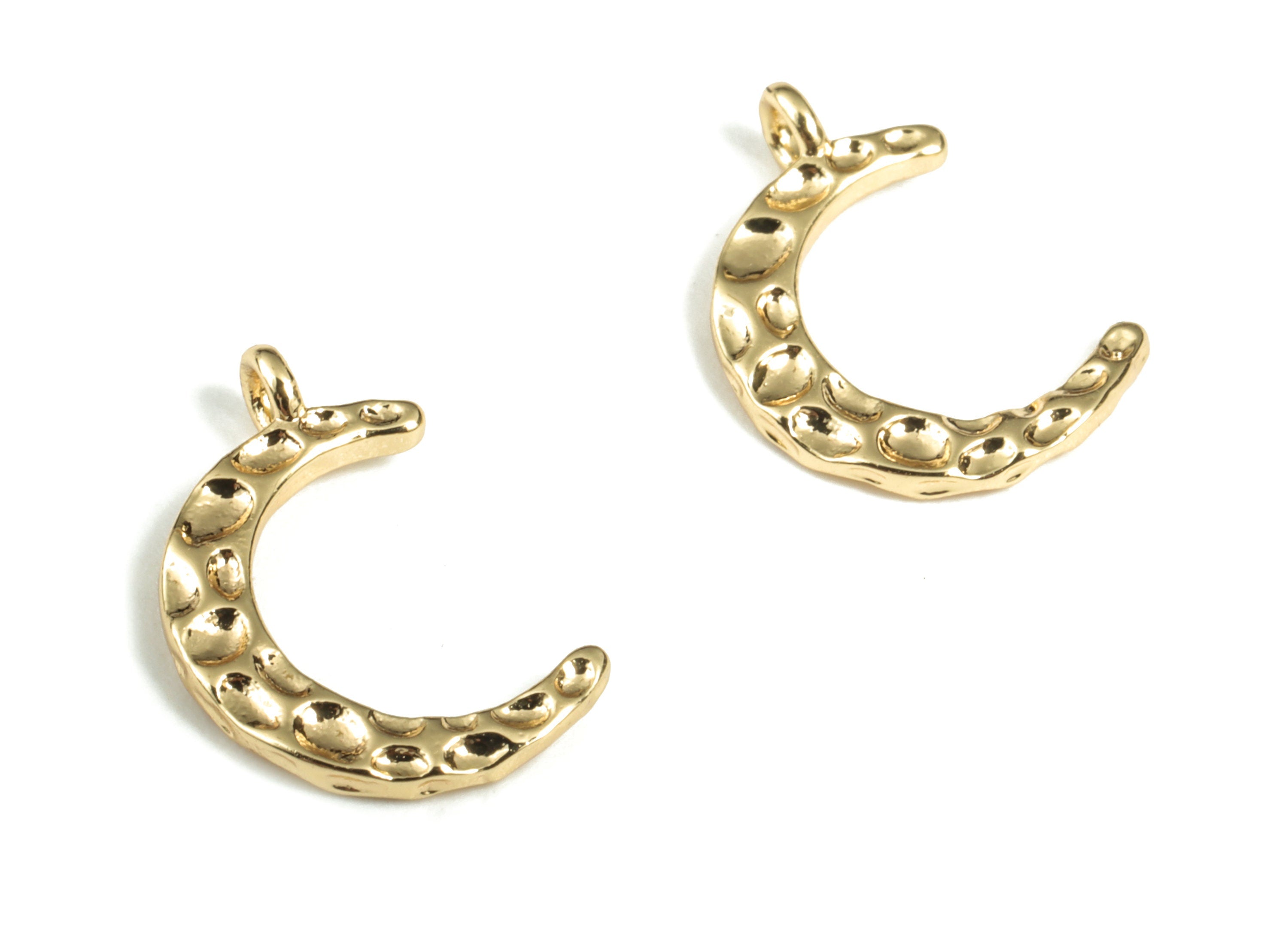 Brass Hammered Moon Earring Charms - Gold Moon Pendant - 18K Real Gold Plated Brass – Jewelry Making Supplies - 12.83x9.42x1.45mm - RGP2819 - DOMEDBAZAAR