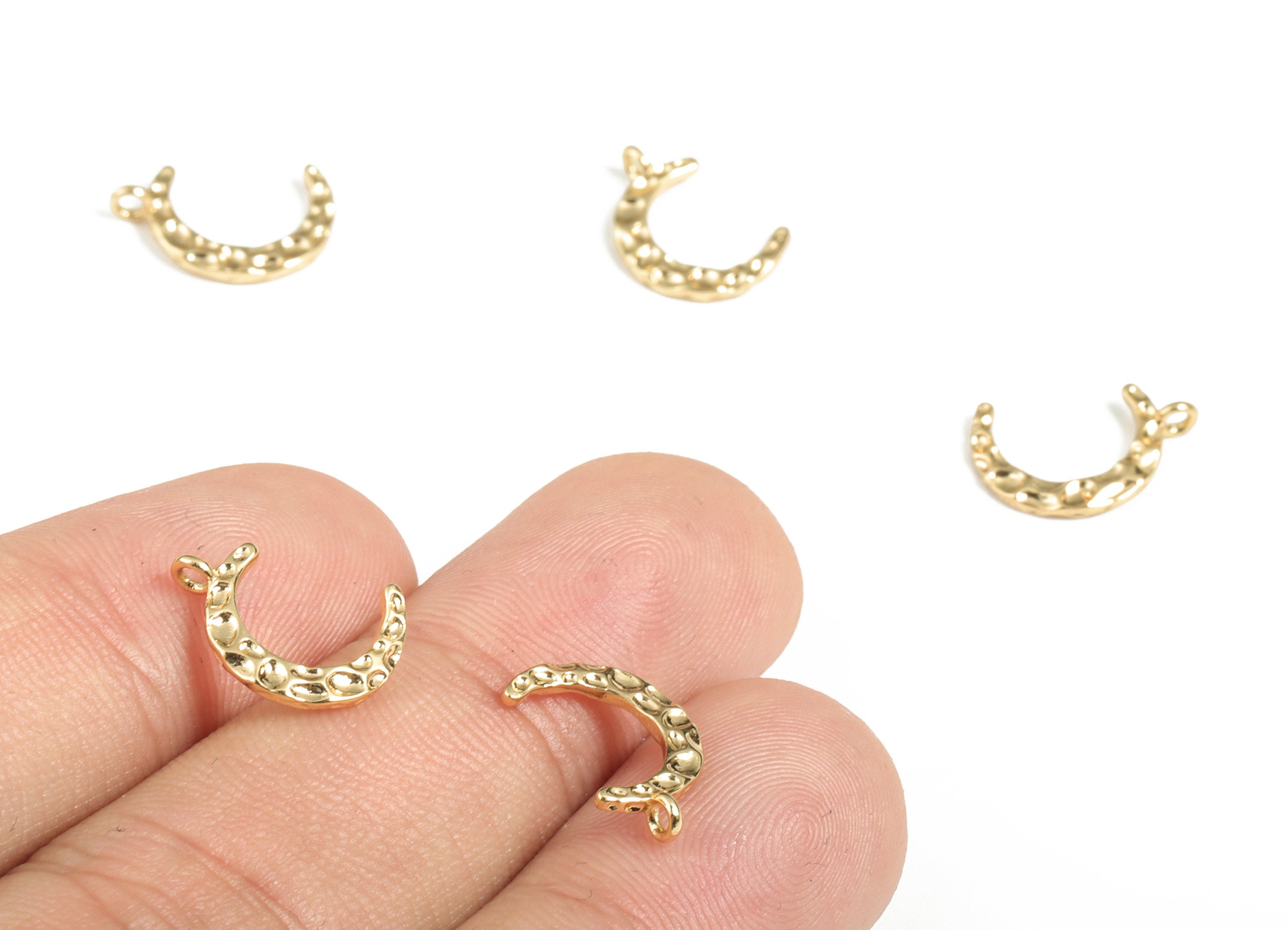Brass Hammered Moon Earring Charms - Gold Moon Pendant - 18K Real Gold Plated Brass – Jewelry Making Supplies - 12.83x9.42x1.45mm - RGP2819 - DOMEDBAZAAR