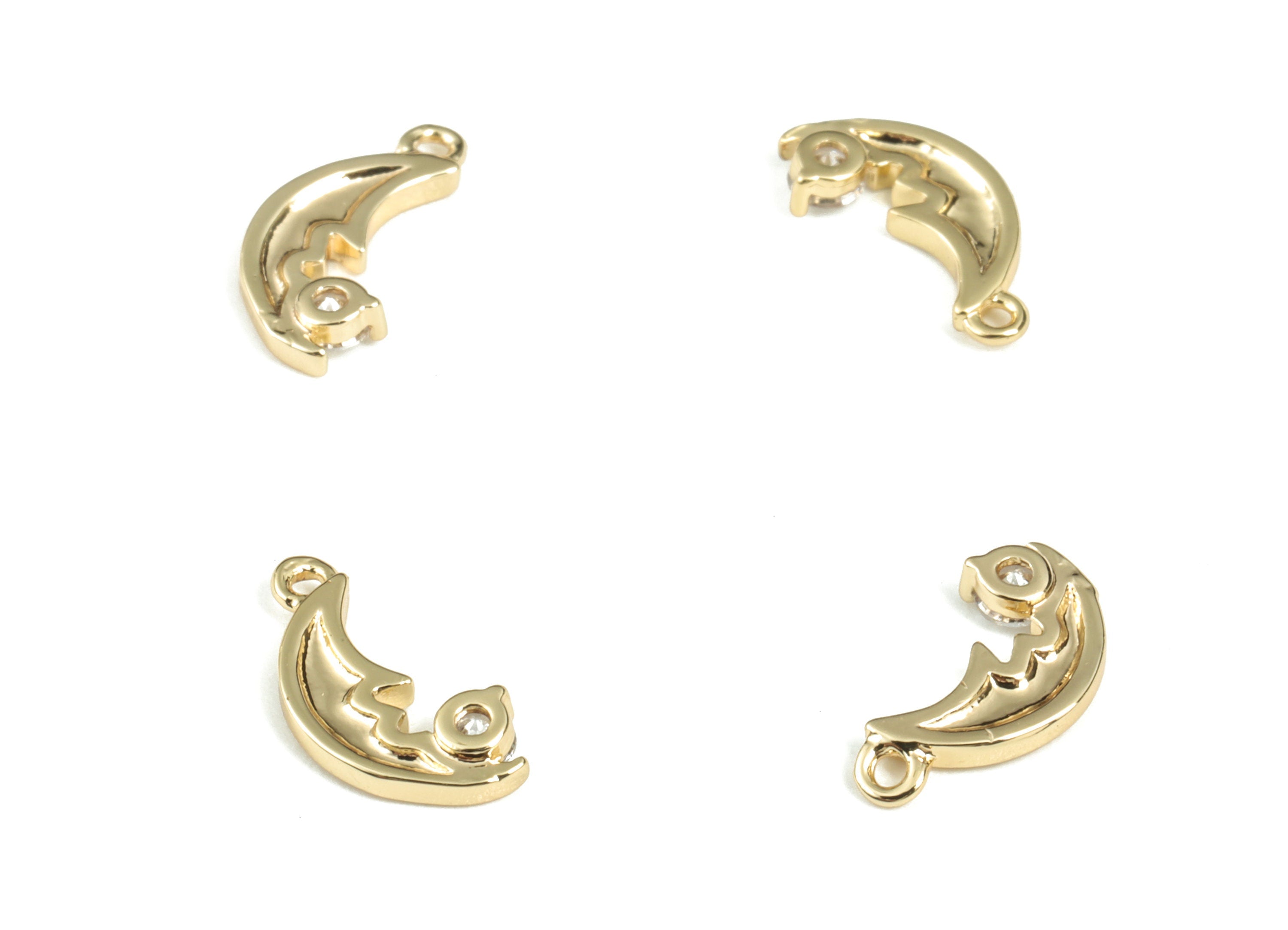 Brass Moon Star Earring Charms With Zircon - Gold Moon Star Pendant – 18K Real Gold Plated – Jewelry Supplies - 11.29x5.58x1.67mm – RGP2820 - DOMEDBAZAAR
