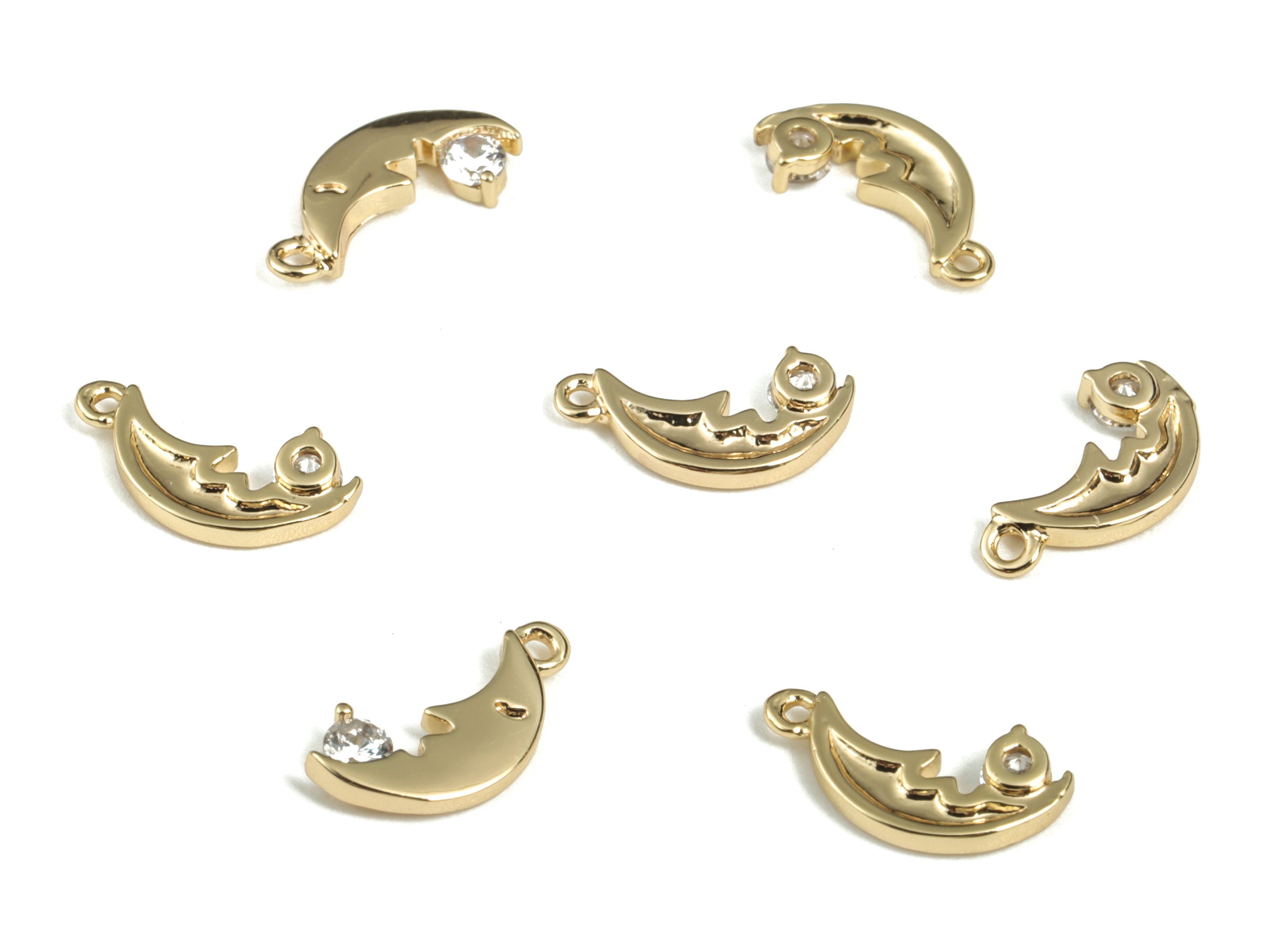 Brass Moon Star Earring Charms With Zircon - Gold Moon Star Pendant – 18K Real Gold Plated – Jewelry Supplies - 11.29x5.58x1.67mm – RGP2820 - DOMEDBAZAAR