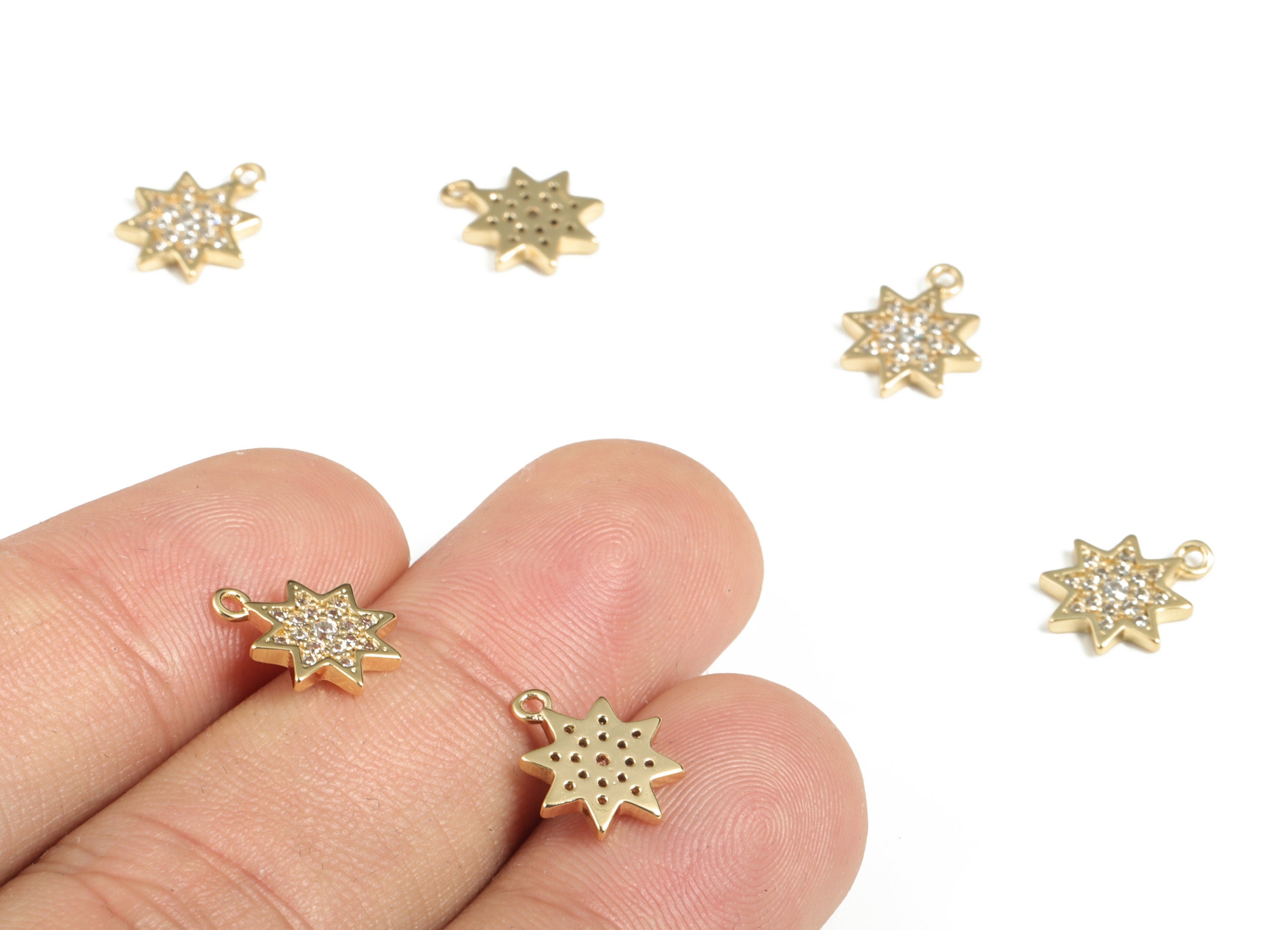 Brass  Star Earring Charms With Zircons - 18K Real Gold Plated Brass Star Pendant - Jewelry Making Supplies – 11.64x9.63x1.47mm – RGP2821 - DOMEDBAZAAR