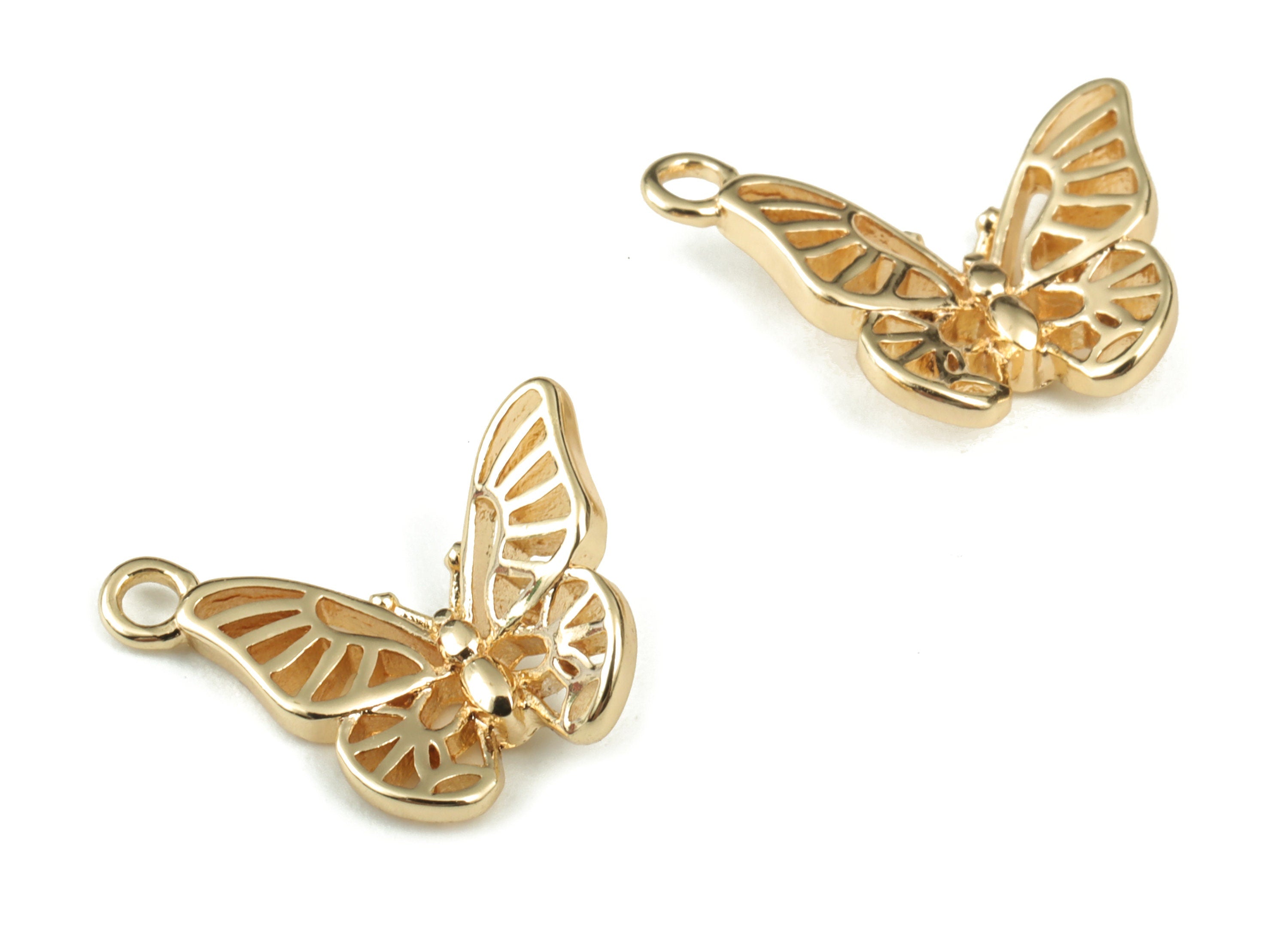 Brass Butterfly Earring Charms - Gold Butterfly Pendant - 18K Real Gold Plated Brass - Jewelry Making Supplies – 14.97x11.14x2.9mm - RGP2822 - DOMEDBAZAAR