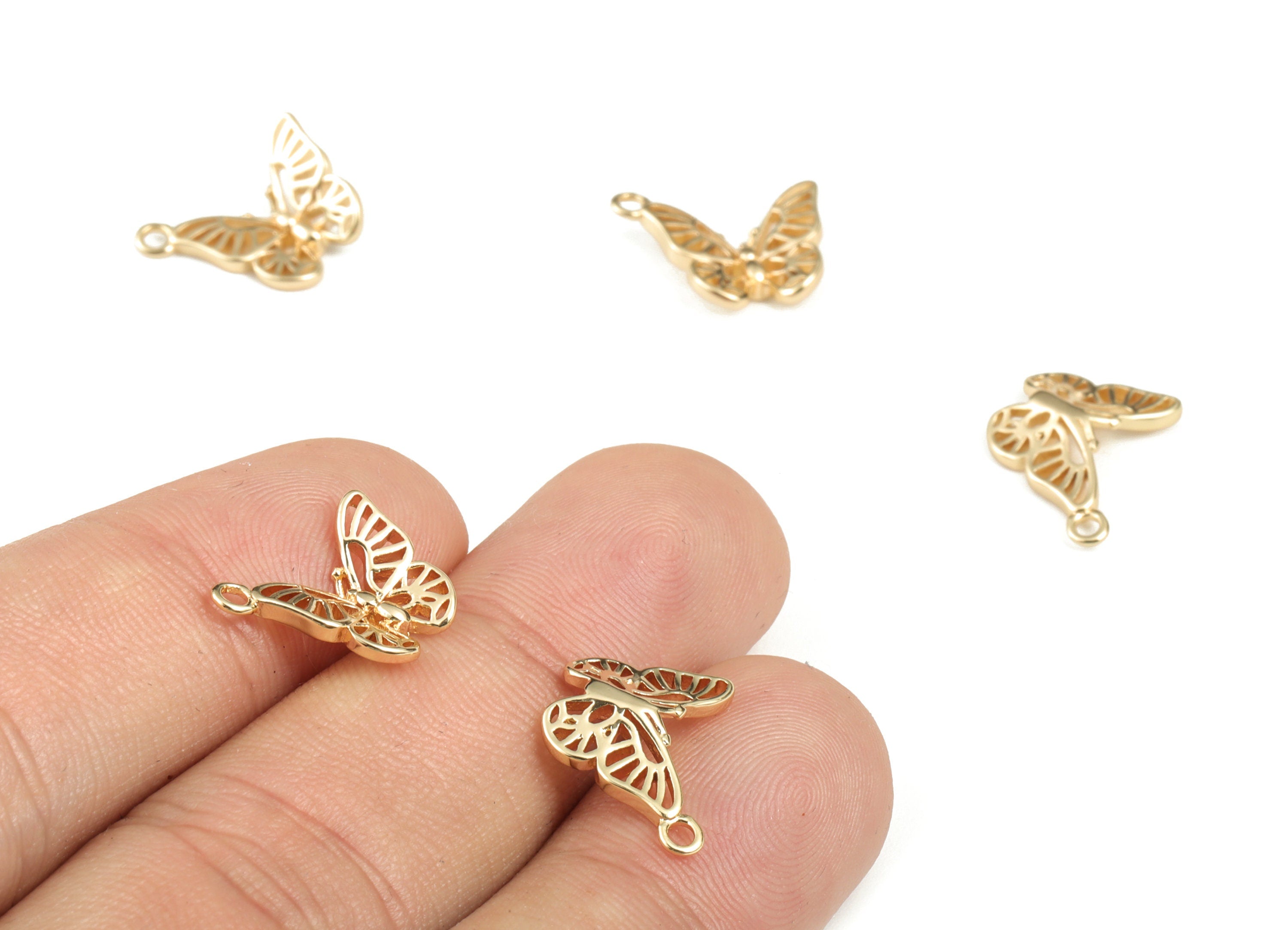 Brass Butterfly Earring Charms - Gold Butterfly Pendant - 18K Real Gold Plated Brass - Jewelry Making Supplies – 14.97x11.14x2.9mm - RGP2822 - DOMEDBAZAAR