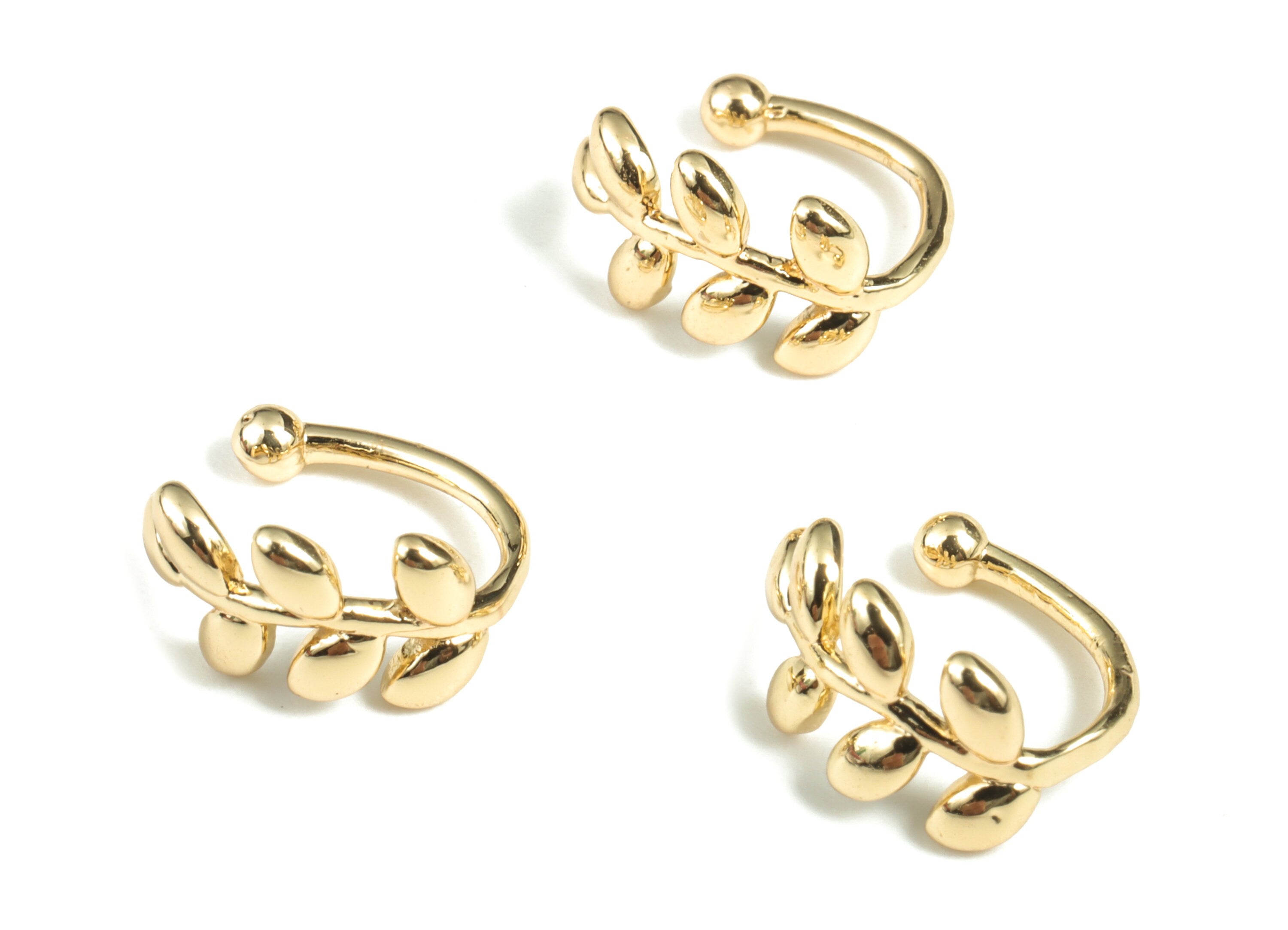 Brass Leaf Ear Cuff Earring Charms - 18K Real Gold Plated Brass – Earring Findings - Jewelry Making Supplies – 11.89x9.13x1.68mm - RGP2837 - DOMEDBAZAAR