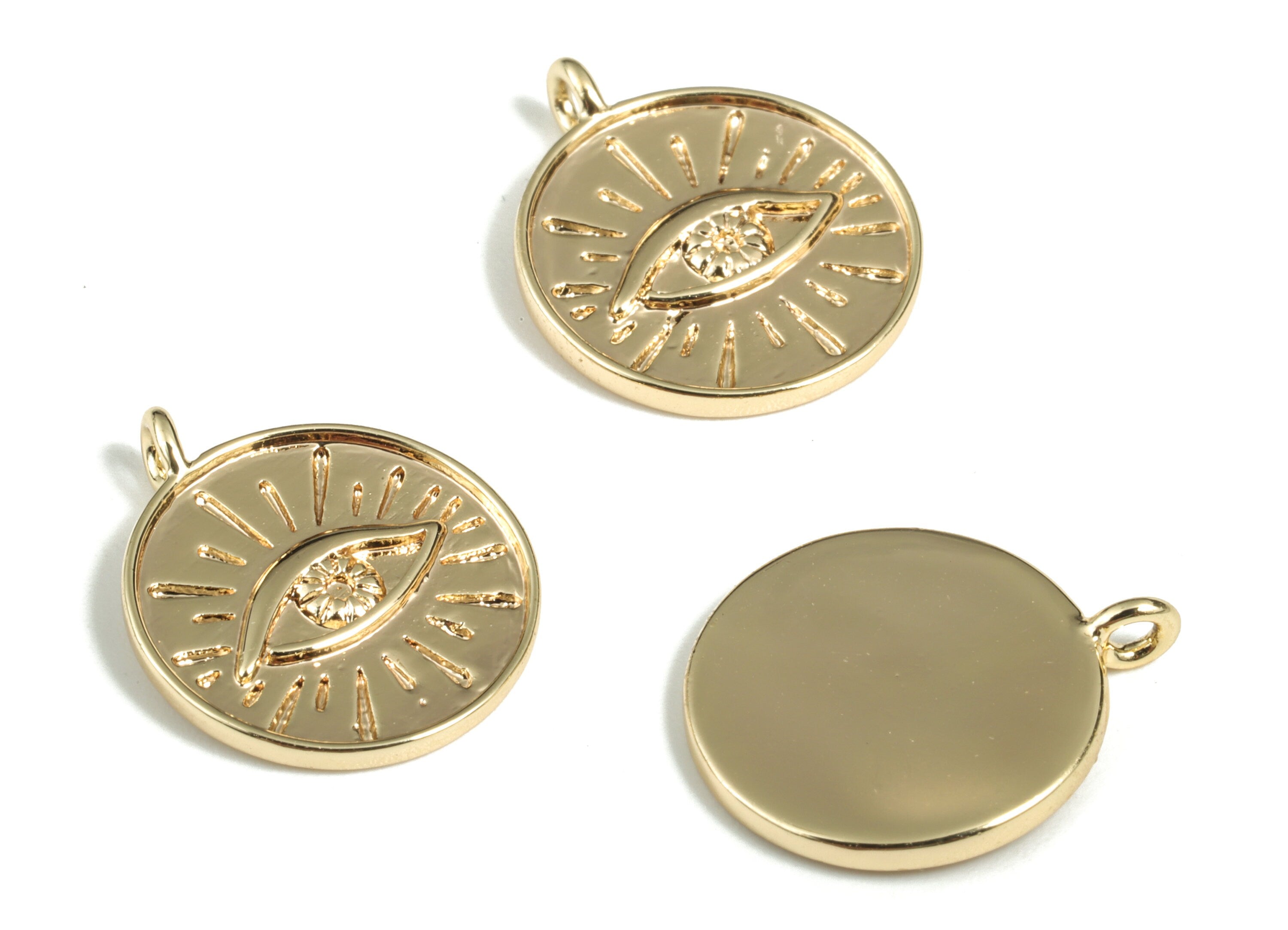 Brass Round Eye Earring Charms - Gold Sun Eye Pendant - 18K Real Gold Plated Brass - jewelry Making Supplies - 16.71x13.97x1.57mm - RGP2849 - DOMEDBAZAAR