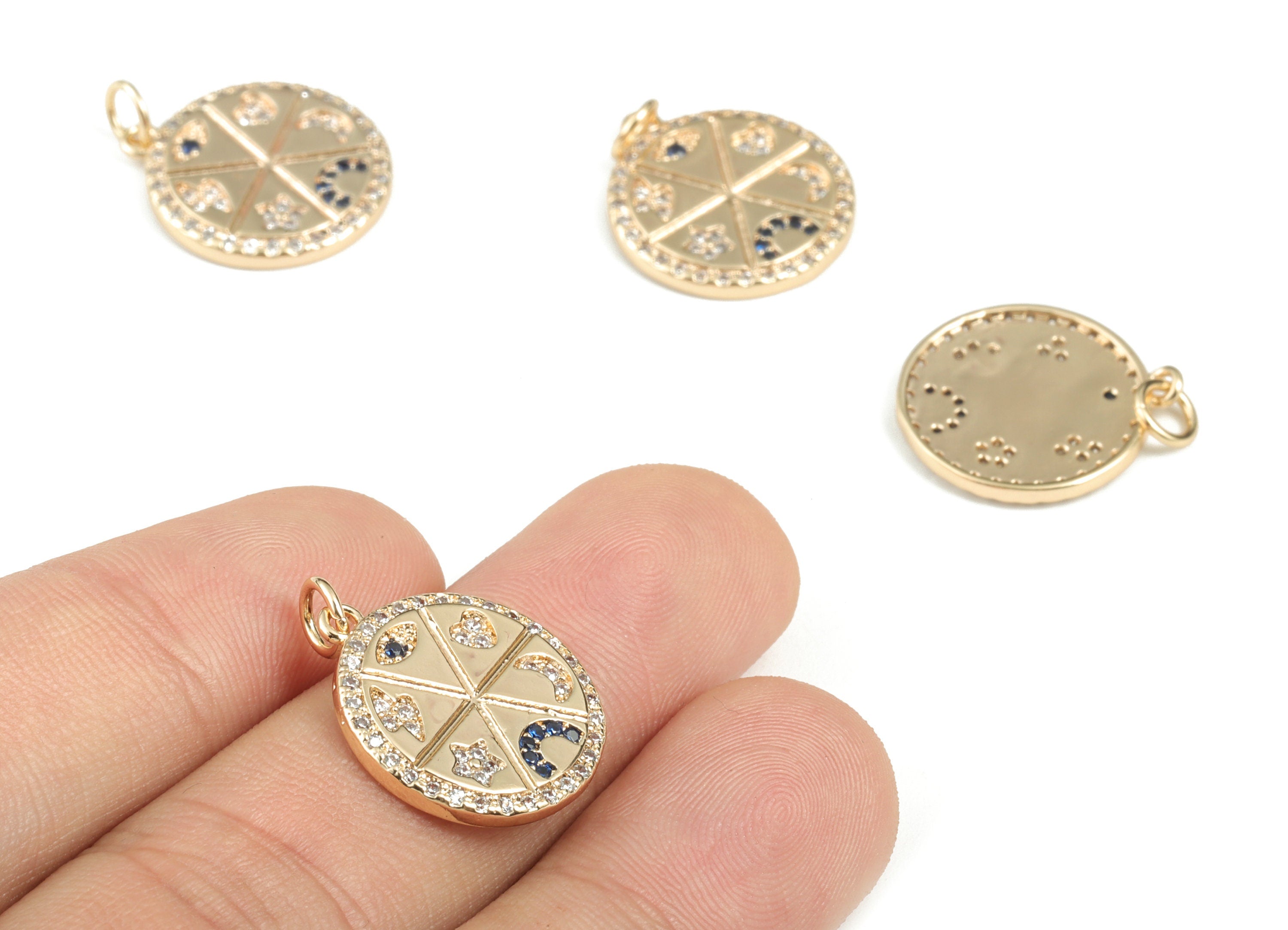 Brass Round Eye Earring Charms With Zircon – Gold Circle Eye Pendant - 18K Real Gold Plated Brass – 22.31x17.07x2.05mm - RGP2851 - DOMEDBAZAAR