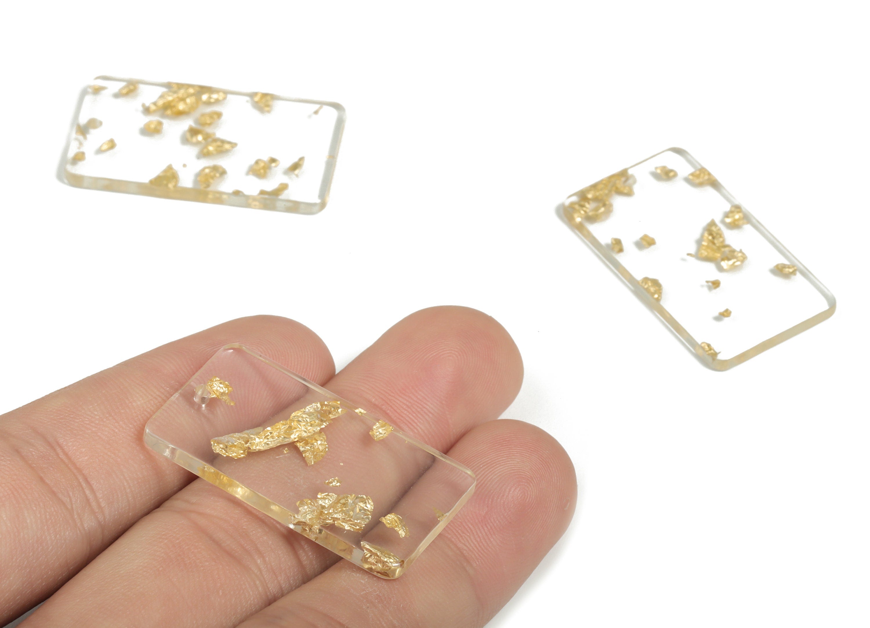 Acetate Rectangle Earring Charms - Rectangle Pendant - Gold Foil & Confetti - Color Code: A255 - 33.73x19.46x2.65mm - AC1217-A255 - DOMEDBAZAAR