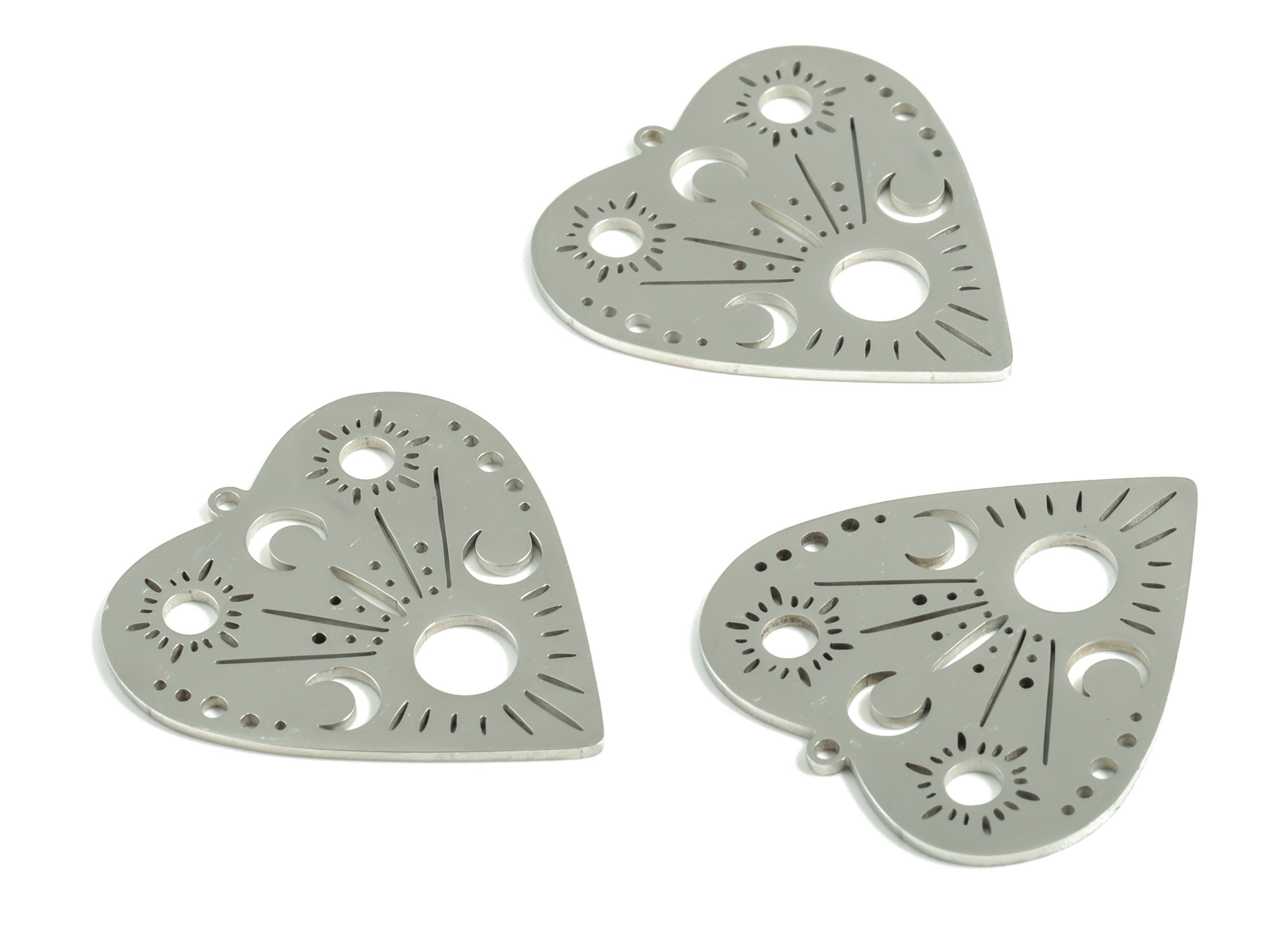 Stainless Steel Heart Earring Charms - Stainless Steel Heart Crescent Pendant - Jewelry Making Supplies - 30.71x28.87x1mm - SS1184 - DOMEDBAZAAR