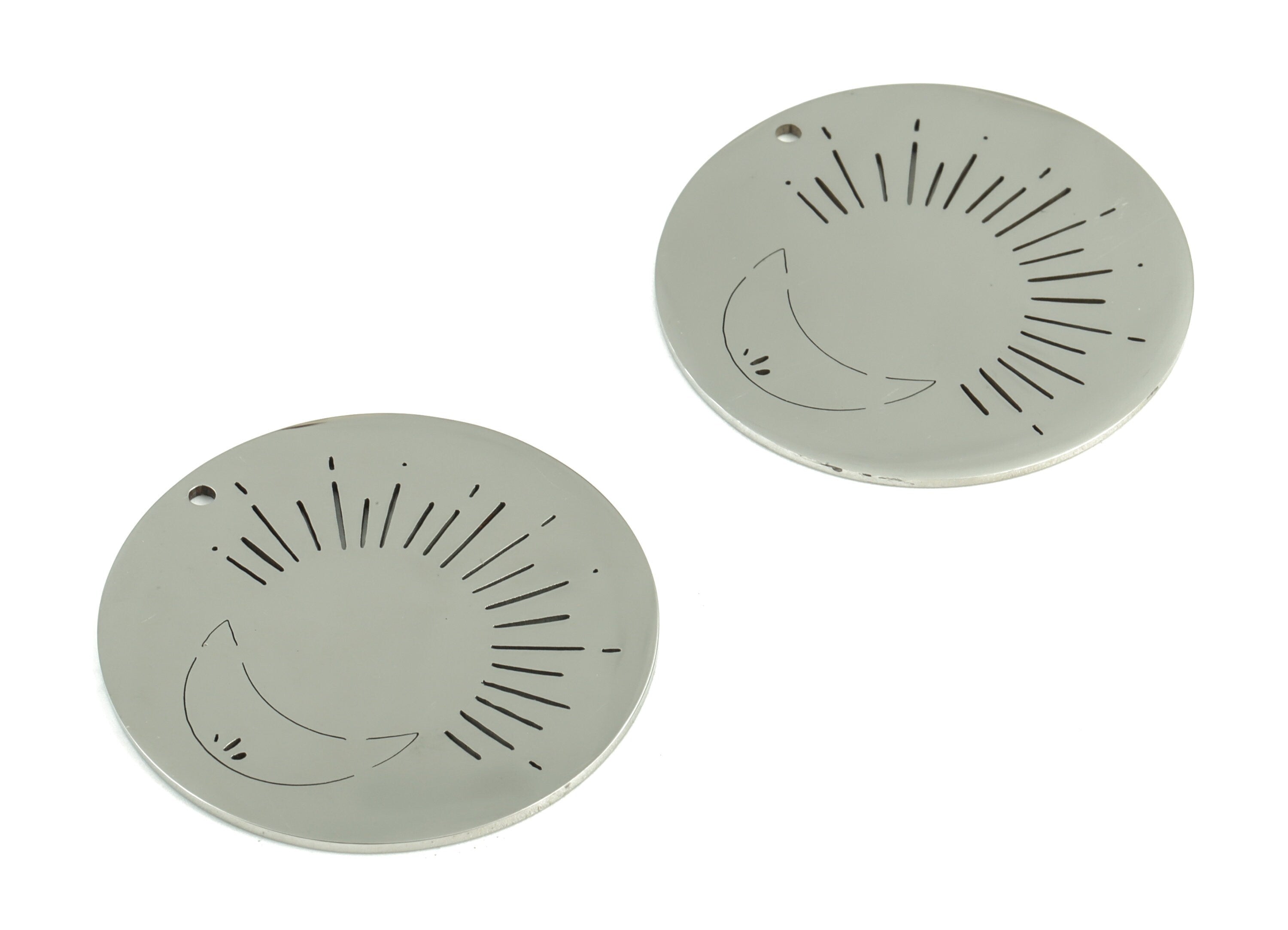 Stainless Steel Round Sun Crescent Earring Charms - Stainless Steel Circle Sun Moon Pendant - Jewelry Supplies - 34.94x34.94x1.03mm - SS1196 - DOMEDBAZAAR