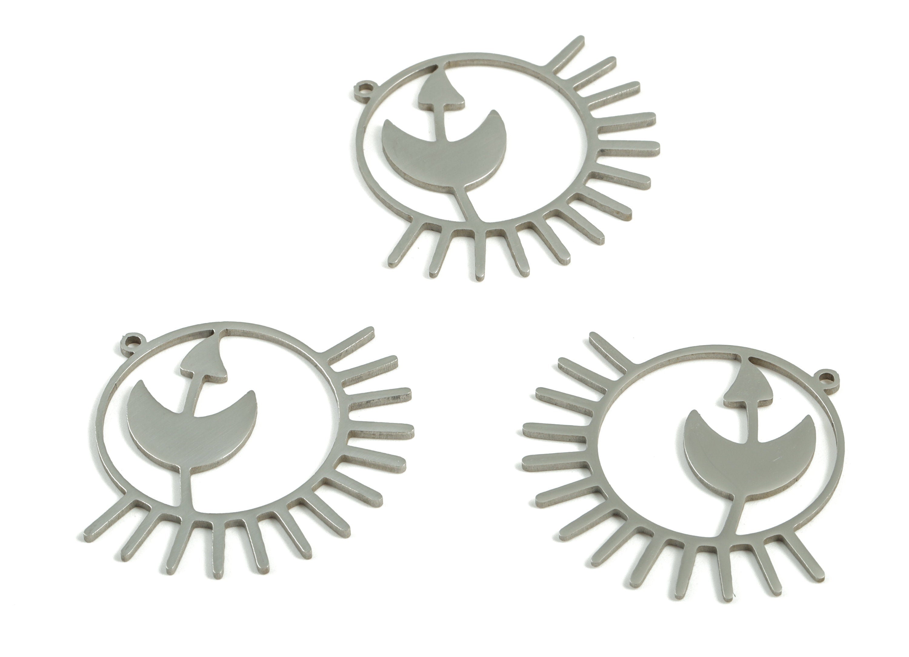 Stainless Steel Circle Crescent Sun Earring Charms - Stainless Steel Arrow Moon Sun Pendant - Jewelry Making Supplies - 34x31x1mm - SS1182 - DOMEDBAZAAR
