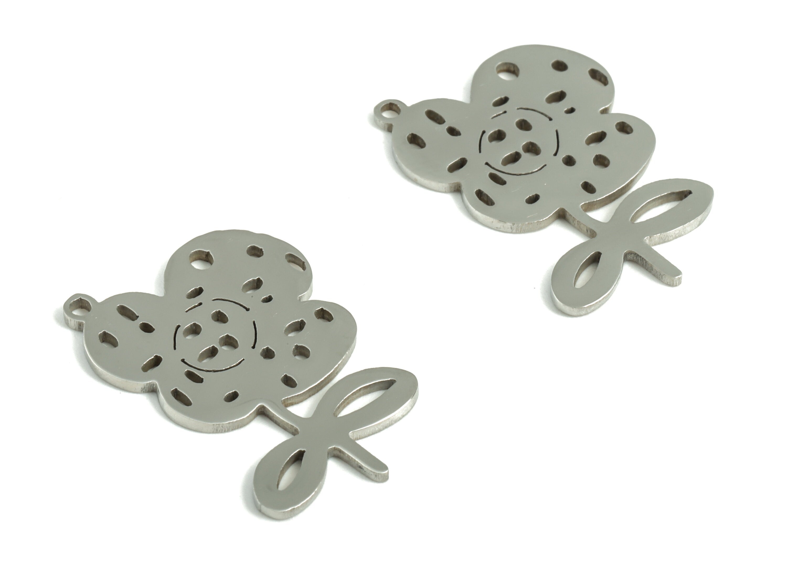 Stainless Steel Flower Eye Earring Charms - Stainless Steel Flower Pendant - Jewelry Making Supplies - 25.13x16.67x1.01mm - SS1185 - DOMEDBAZAAR