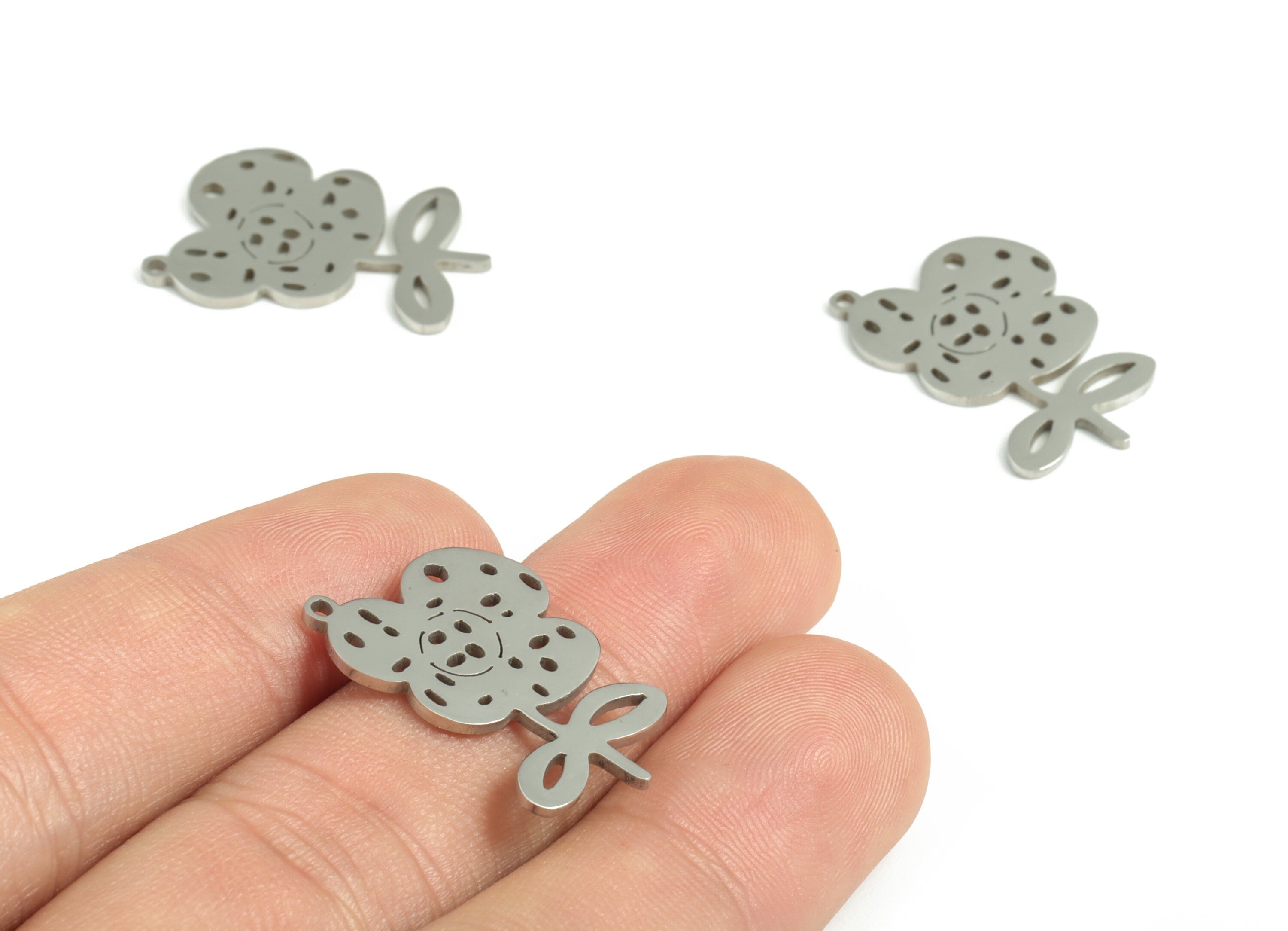 Stainless Steel Flower Eye Earring Charms - Stainless Steel Flower Pendant - Jewelry Making Supplies - 25.13x16.67x1.01mm - SS1185 - DOMEDBAZAAR