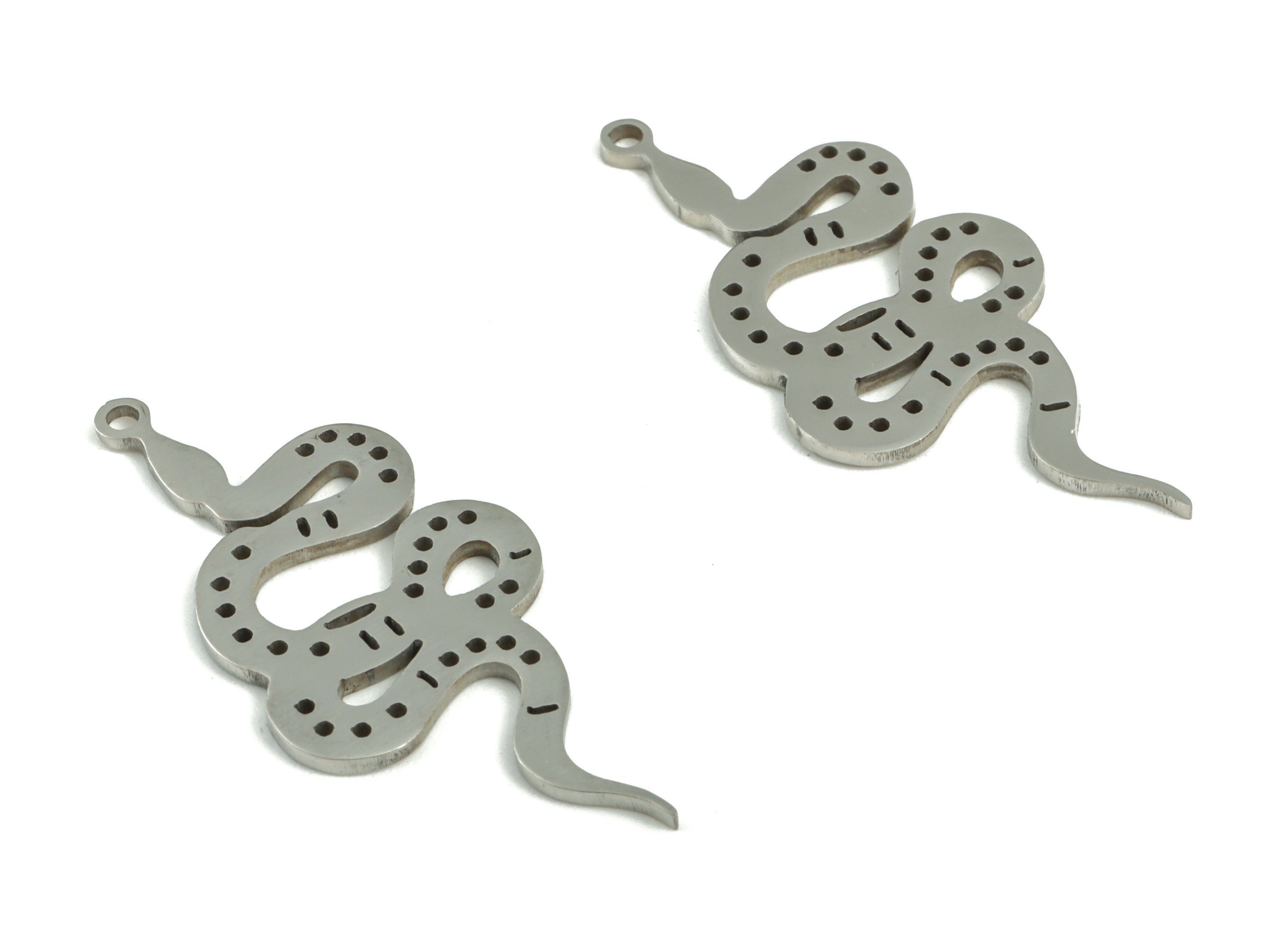 Stainless Steel Snake Earring Charms - Stainless Steel Snake Pendant - Jewelry Making Supplies - 32.55x14.9x1.01mm - SS1186 - DOMEDBAZAAR