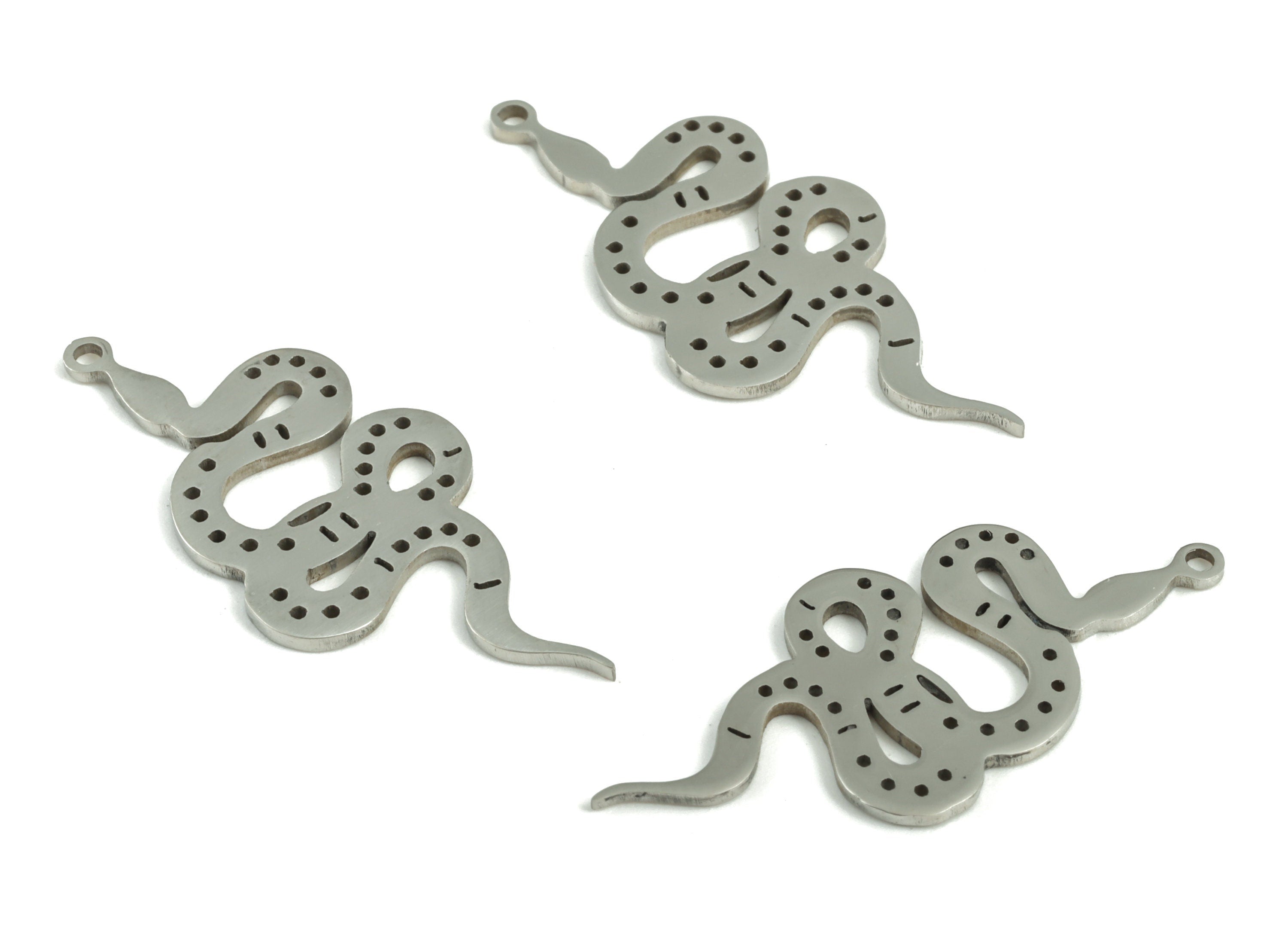 Stainless Steel Snake Earring Charms - Stainless Steel Snake Pendant - Jewelry Making Supplies - 32.55x14.9x1.01mm - SS1186 - DOMEDBAZAAR